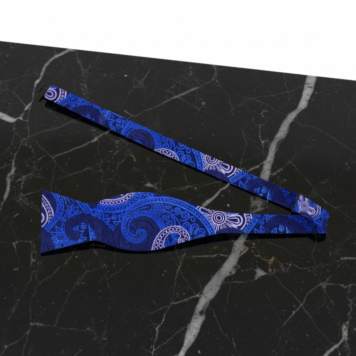 Self Tie: Blue White Paisley Bow Tie a 