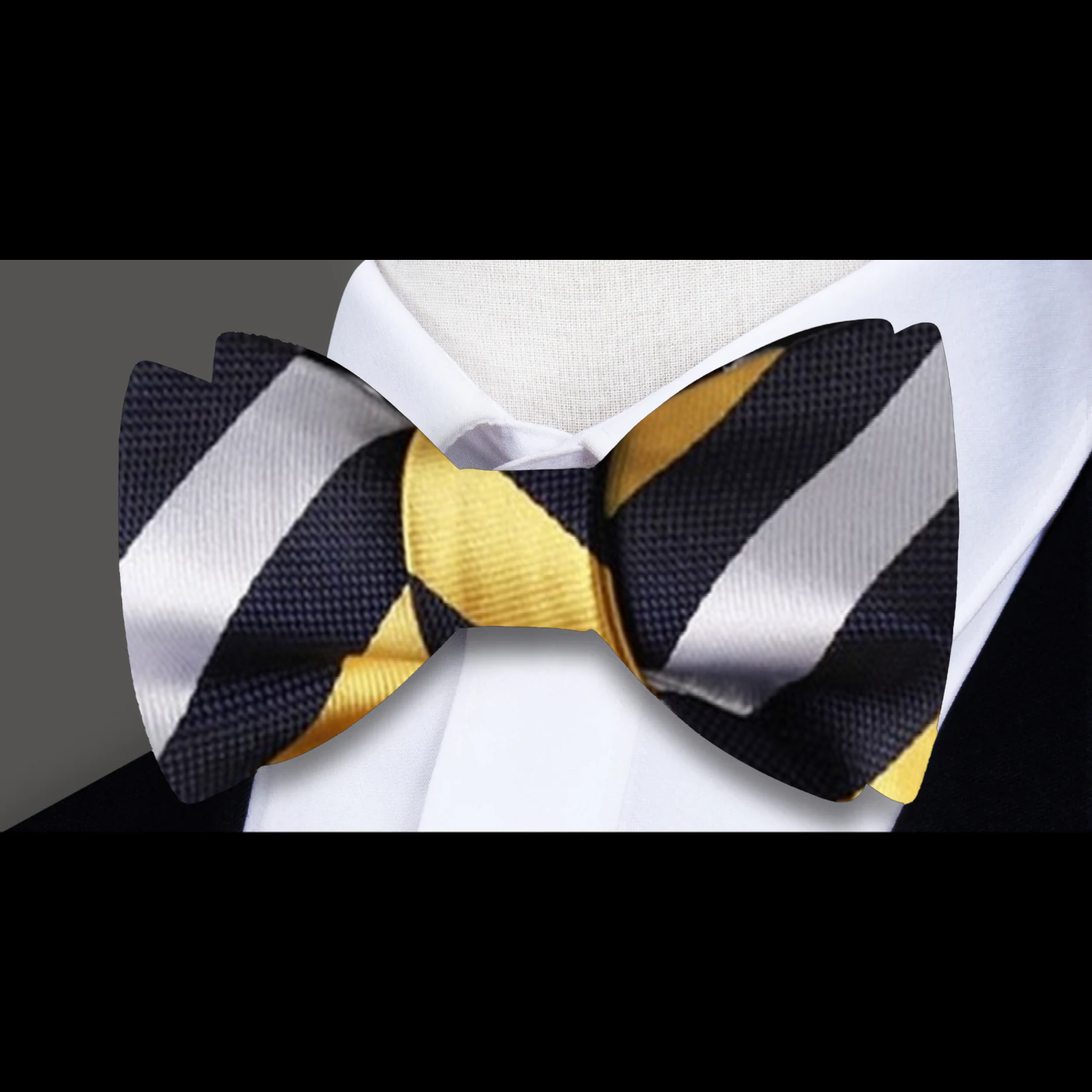 Blue, Yellow, White Stripe Bow Tie