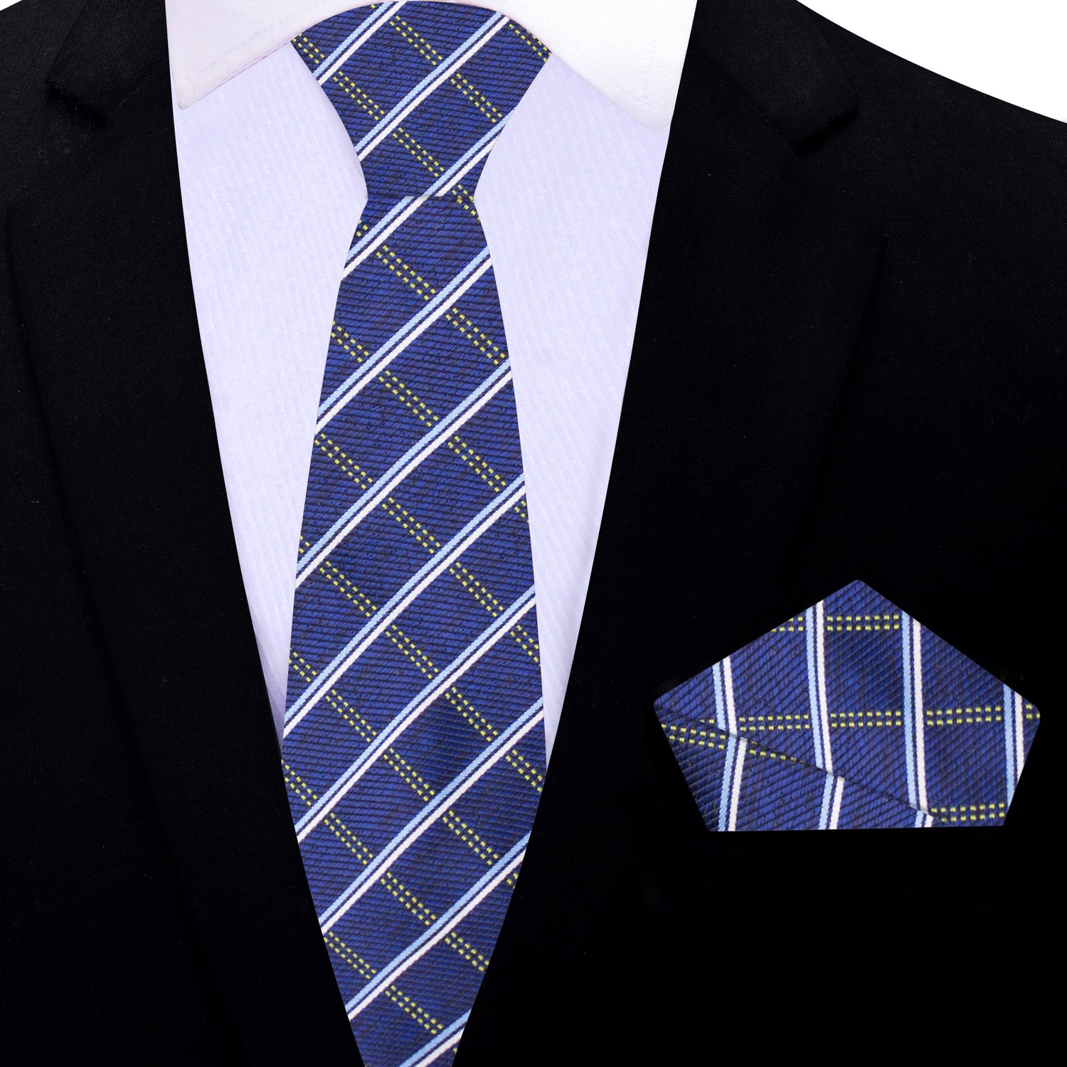 Thin: Blue Plaid Necktie and Square