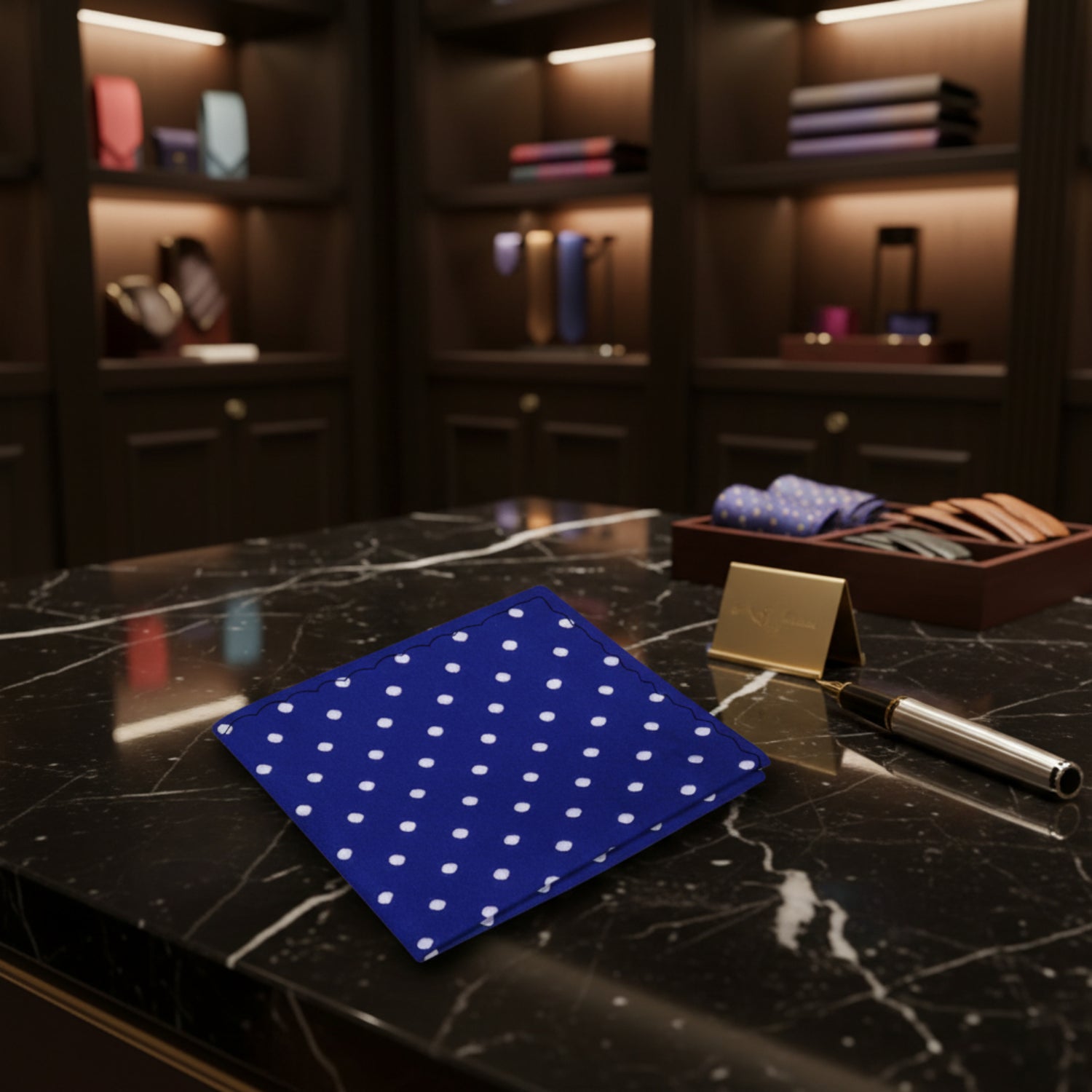 Blue, White Polka Pocket Square