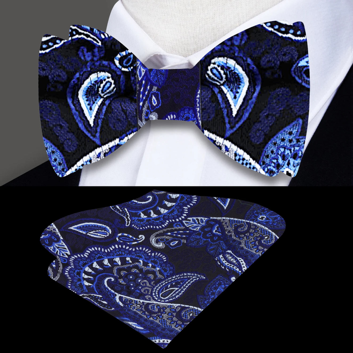 Blue Paisley Bow Tie and Square