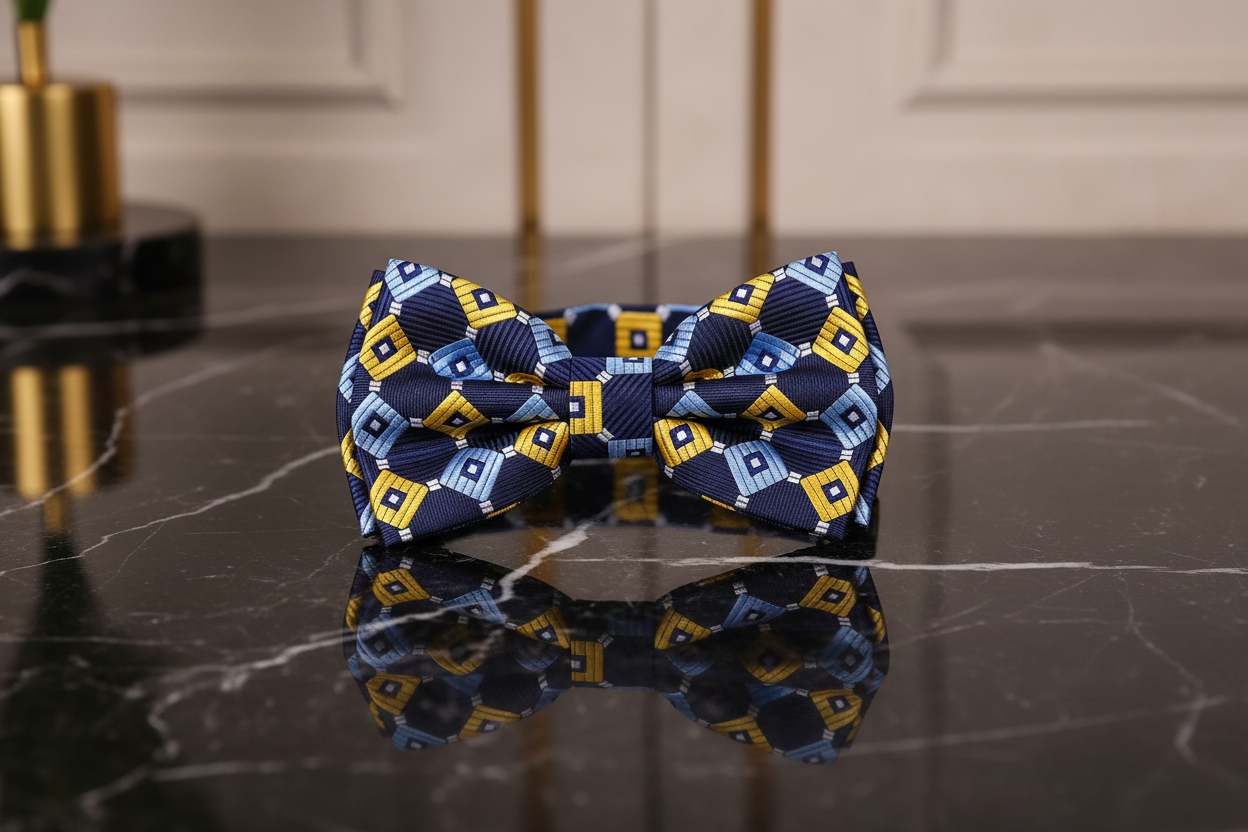 Blue Yellow Geometric Pre Tied Bow Tie