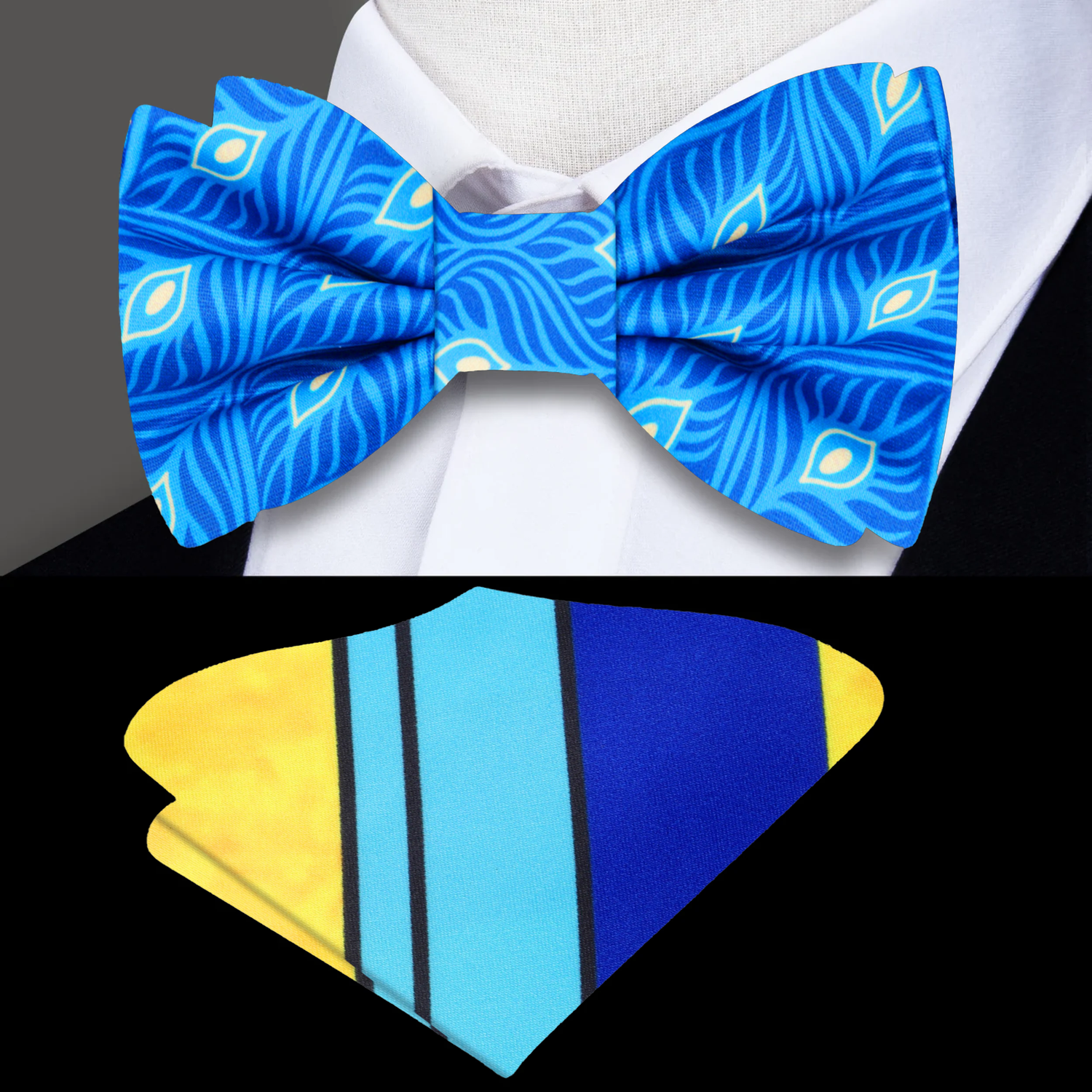 Blue Yellow Catalyst Bow Tie and Accenting Square