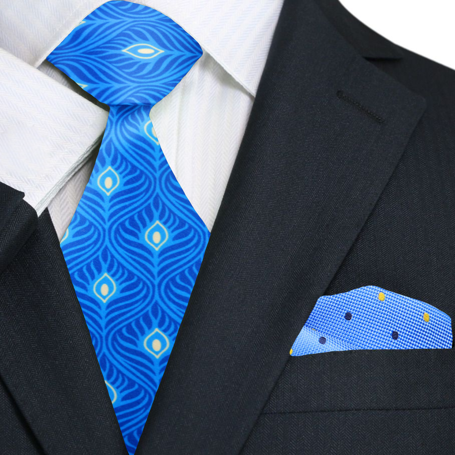 Blue Yellow Abstract Necktie and Accenting Square