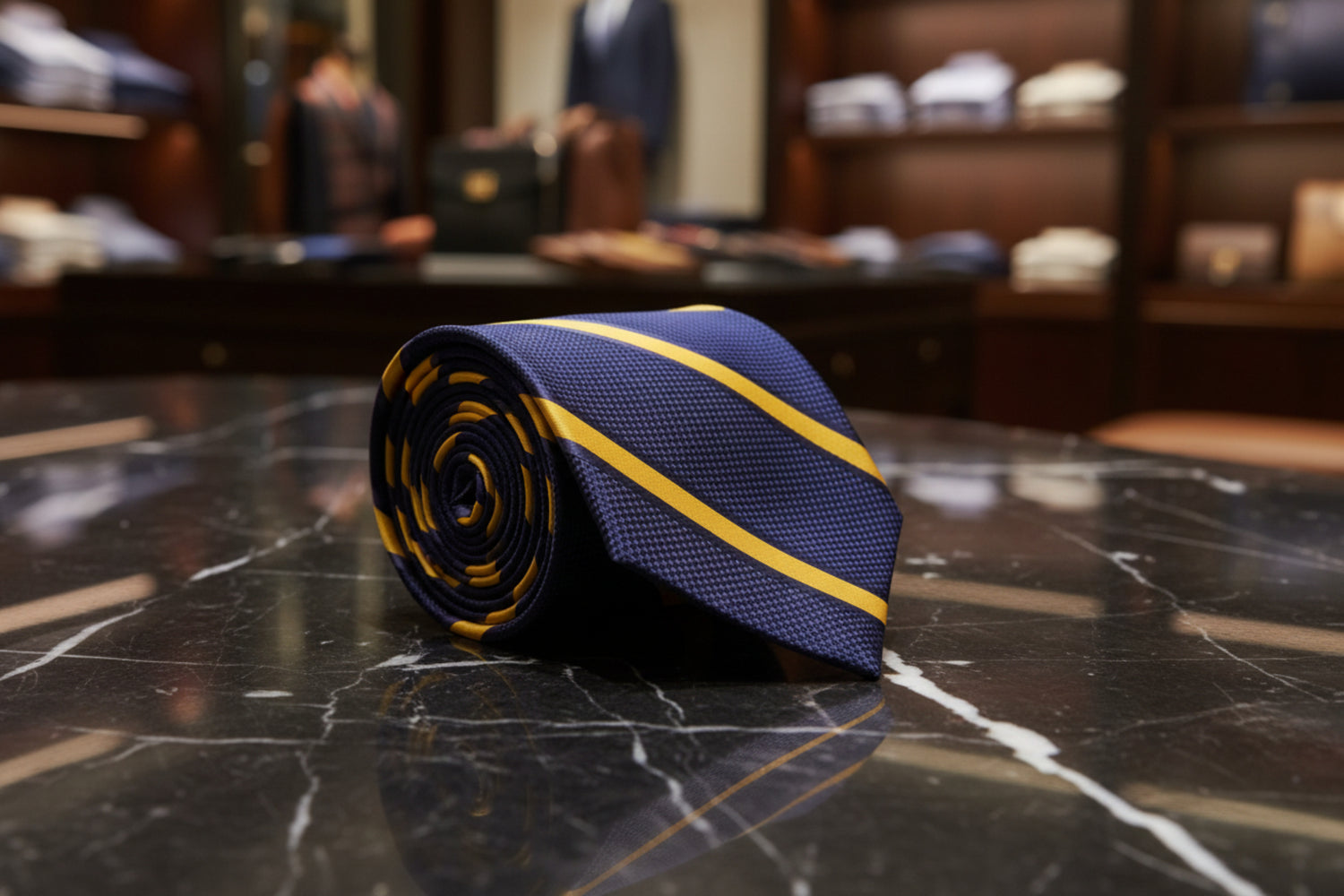 Dark Blue, Yellow Stripe Necktie 