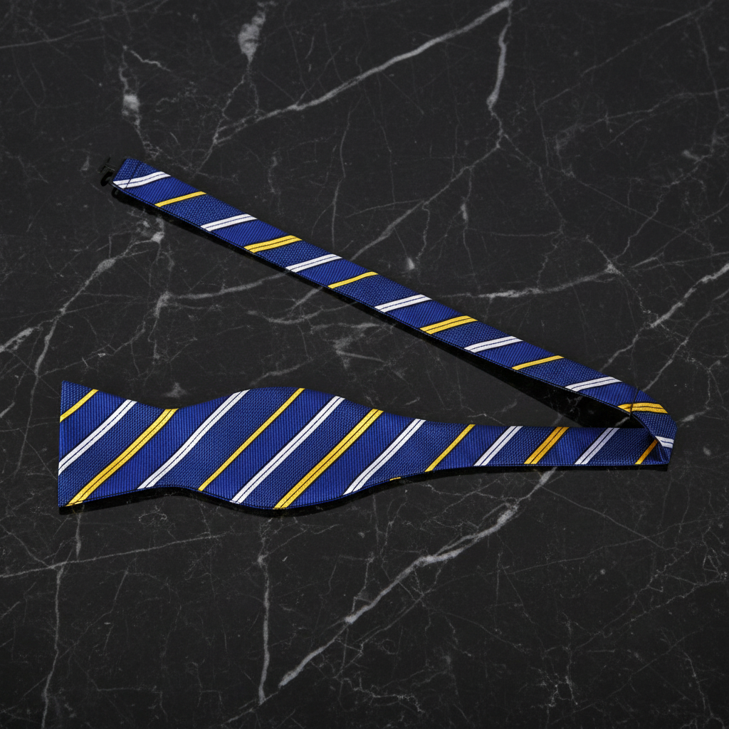 Blue and Yellow Stripe Bow Tie Self Tie