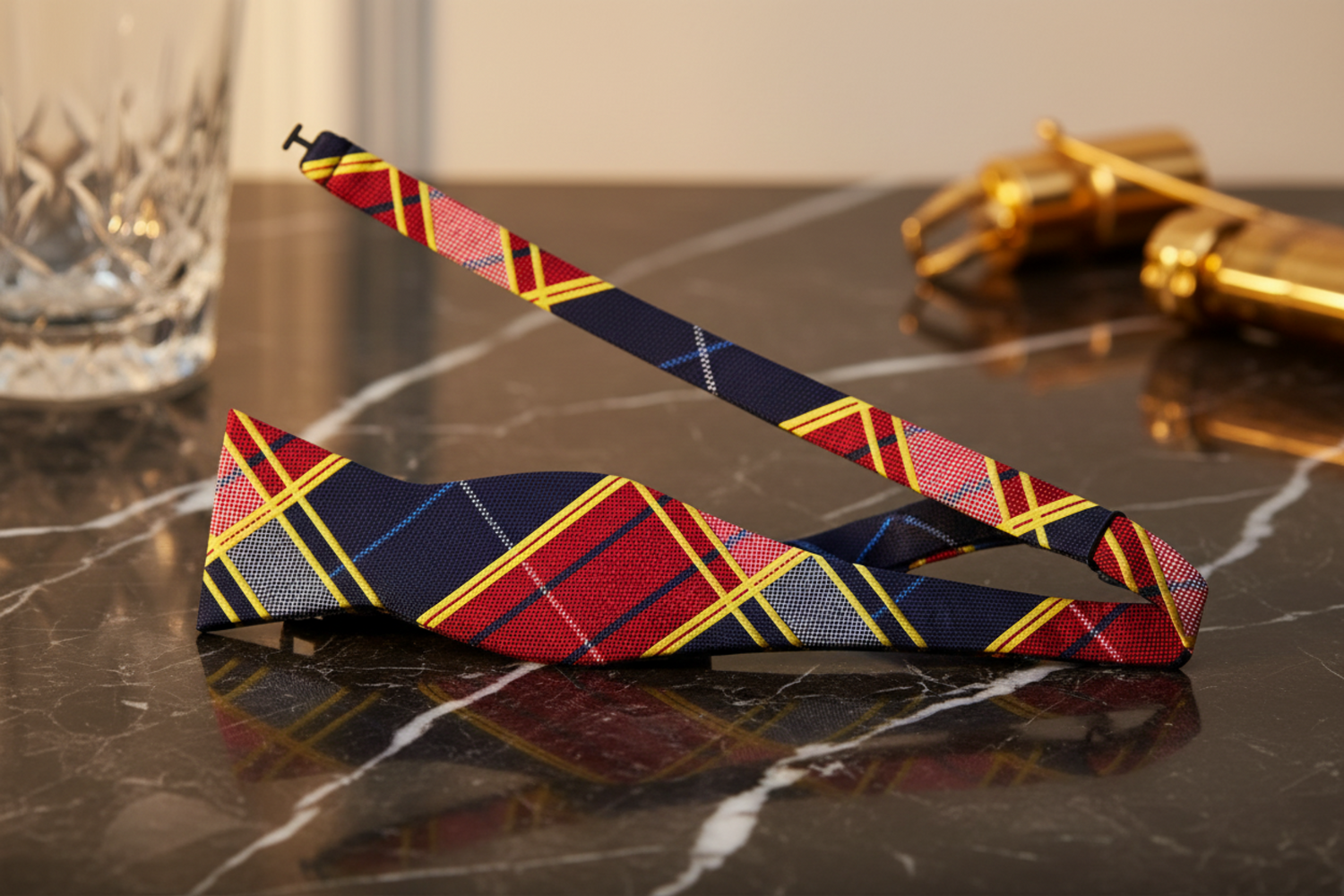 Blue, Red, Yellow Plaid Bow Tie Self Tie