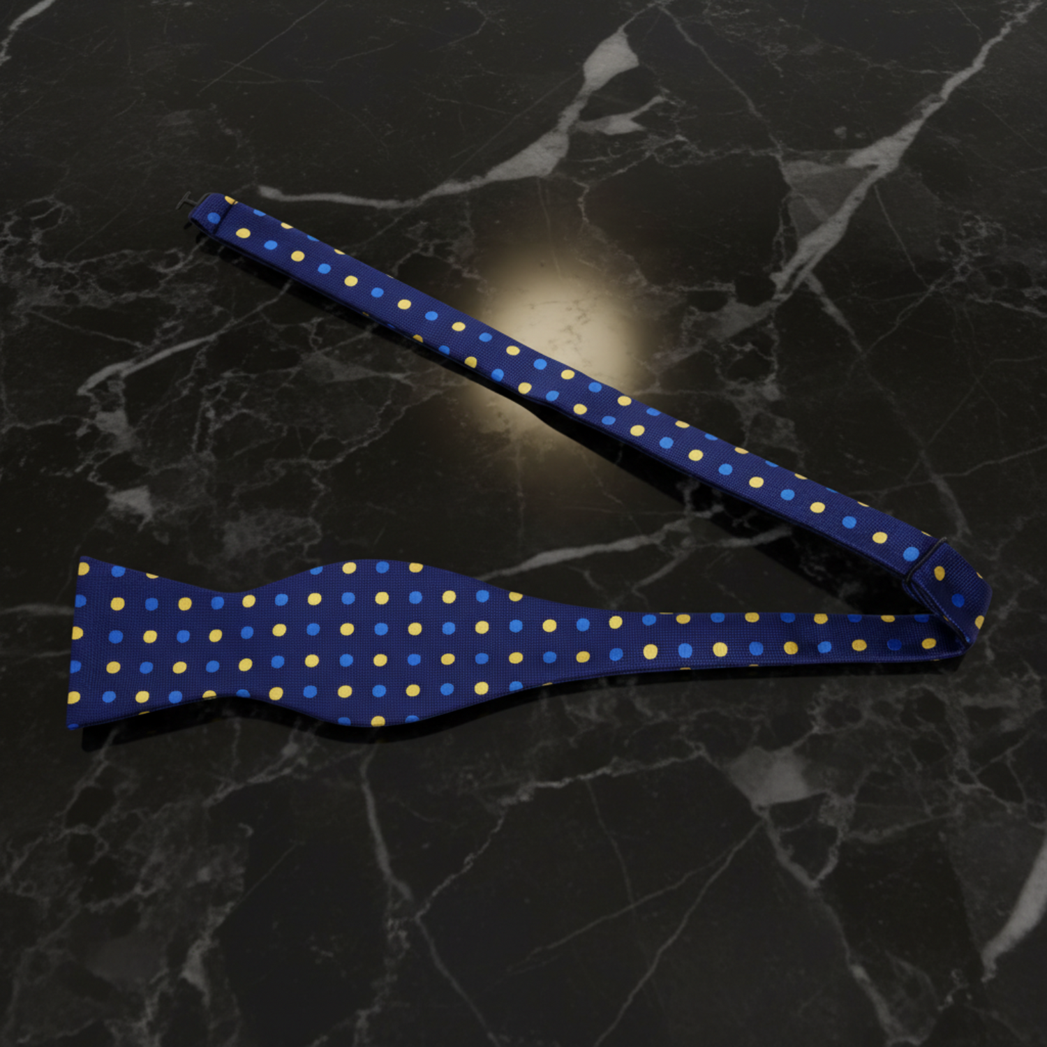 Blue, Yellow Polka Self Tie Bow Tie