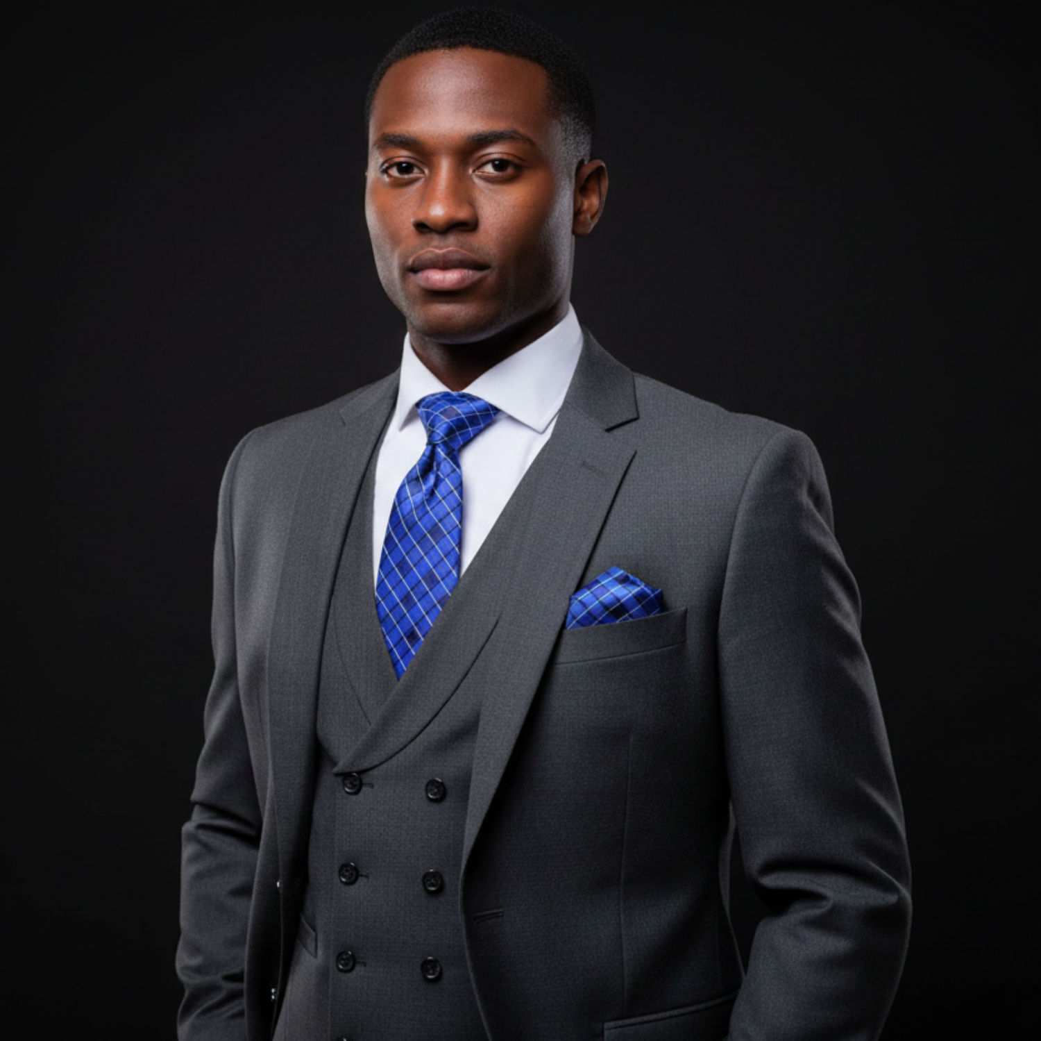 Blue Geometric Tie and Square on man