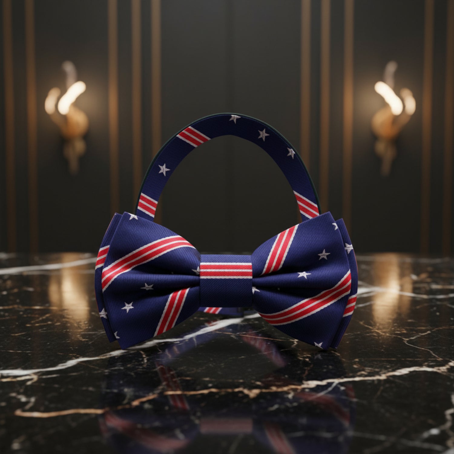 Blue Red, Grey Stars and Stripes Pre Tied Bow Tie