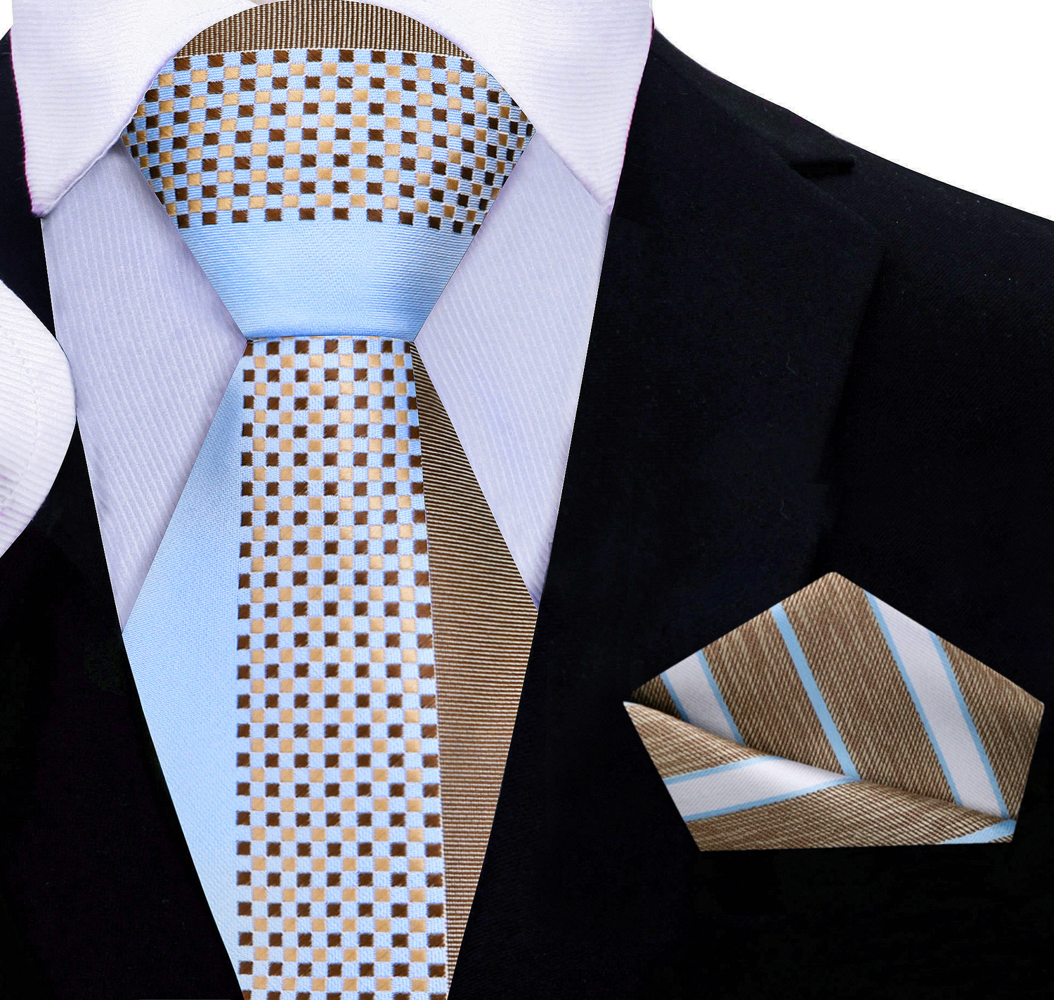 Blue, Brown Phantom Necktie and Accenting Brown, Light Blue, White Stripe Square