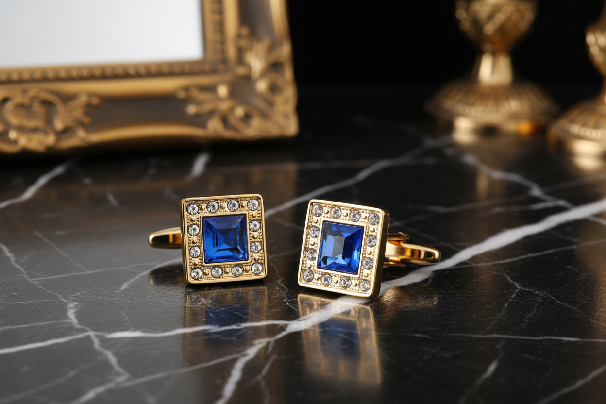 Gold and Blue Square Cufflinks