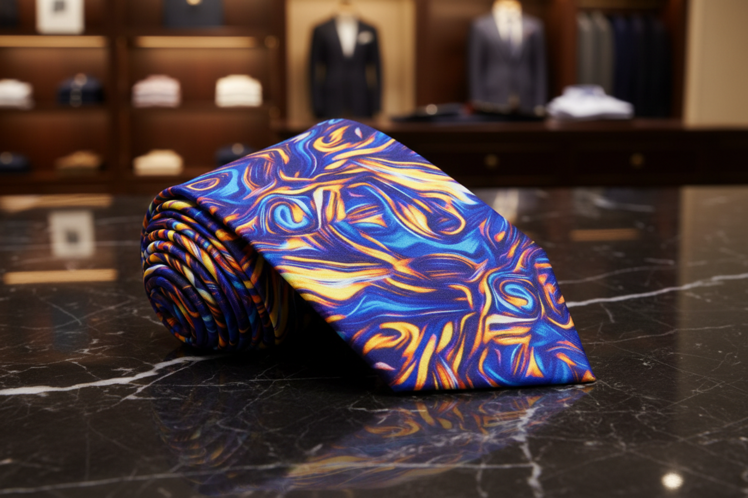 Blue and Gold Swirl Necktie