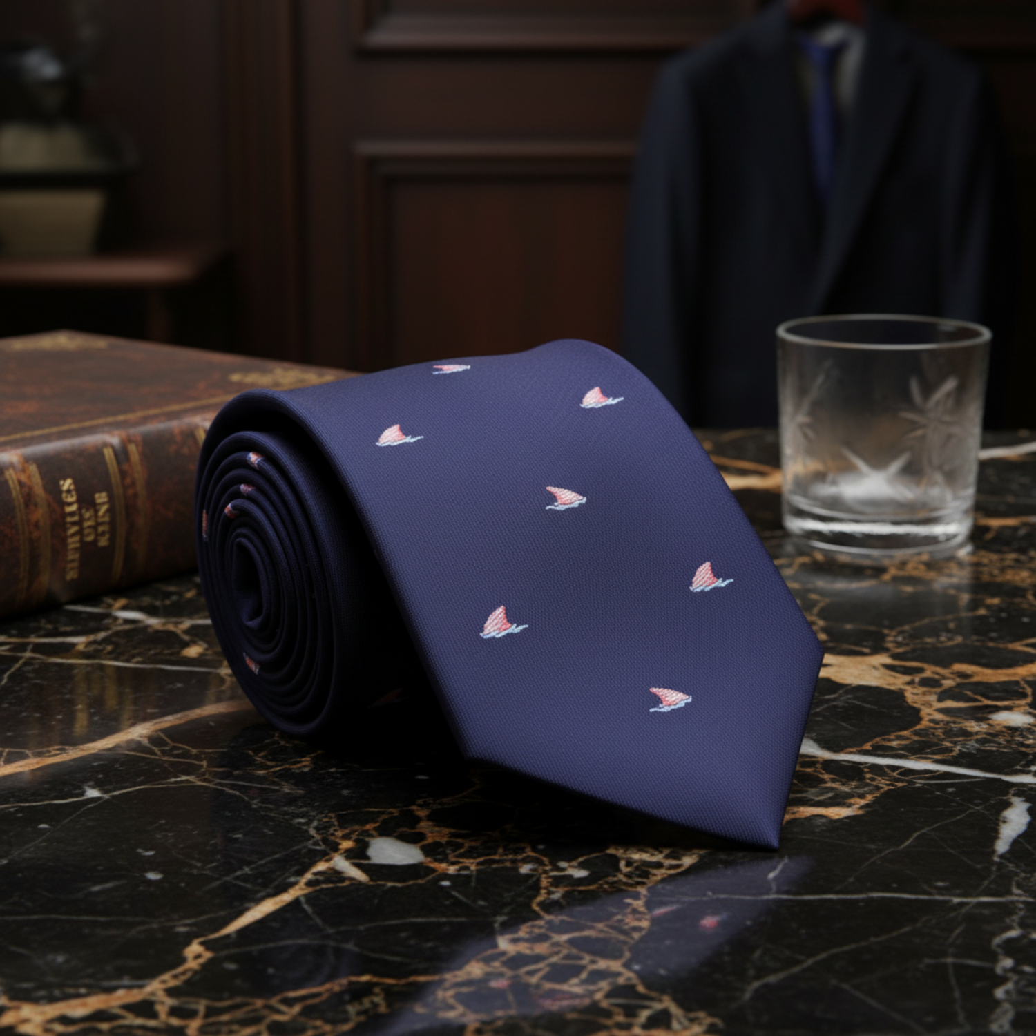 Single Blue Shark Fins Necktie
