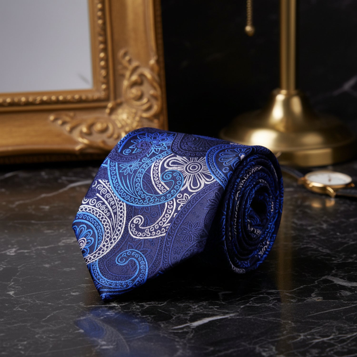 Shades of Blue and White Paisley Necktie  