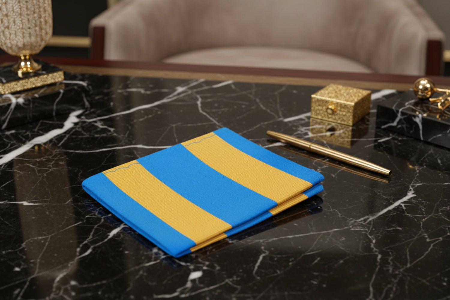 Blue and yellow striped handkerchief