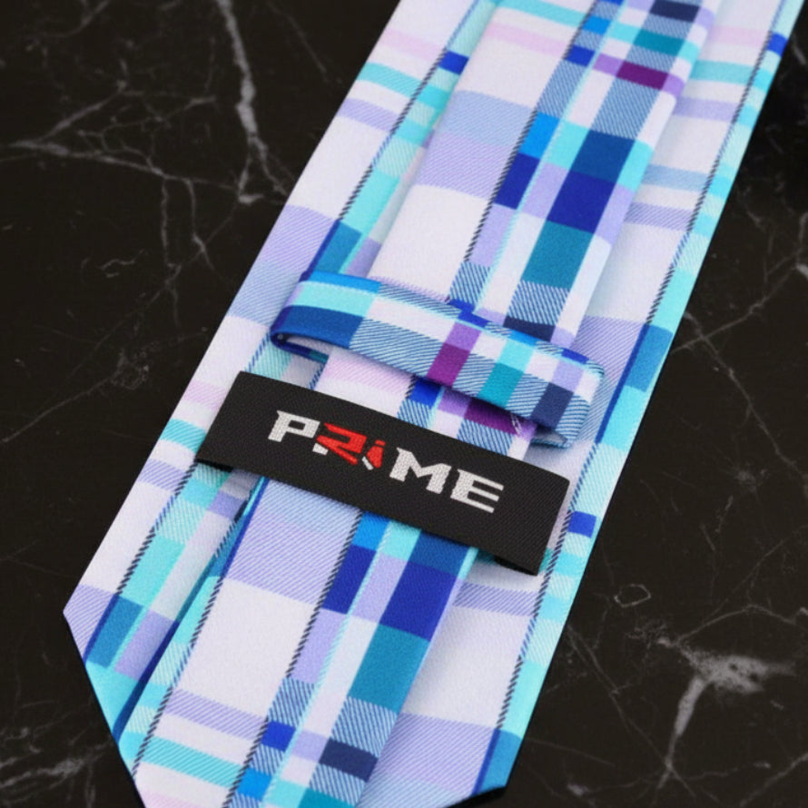 Shades of Blue and Purple Plaid Tie Keep