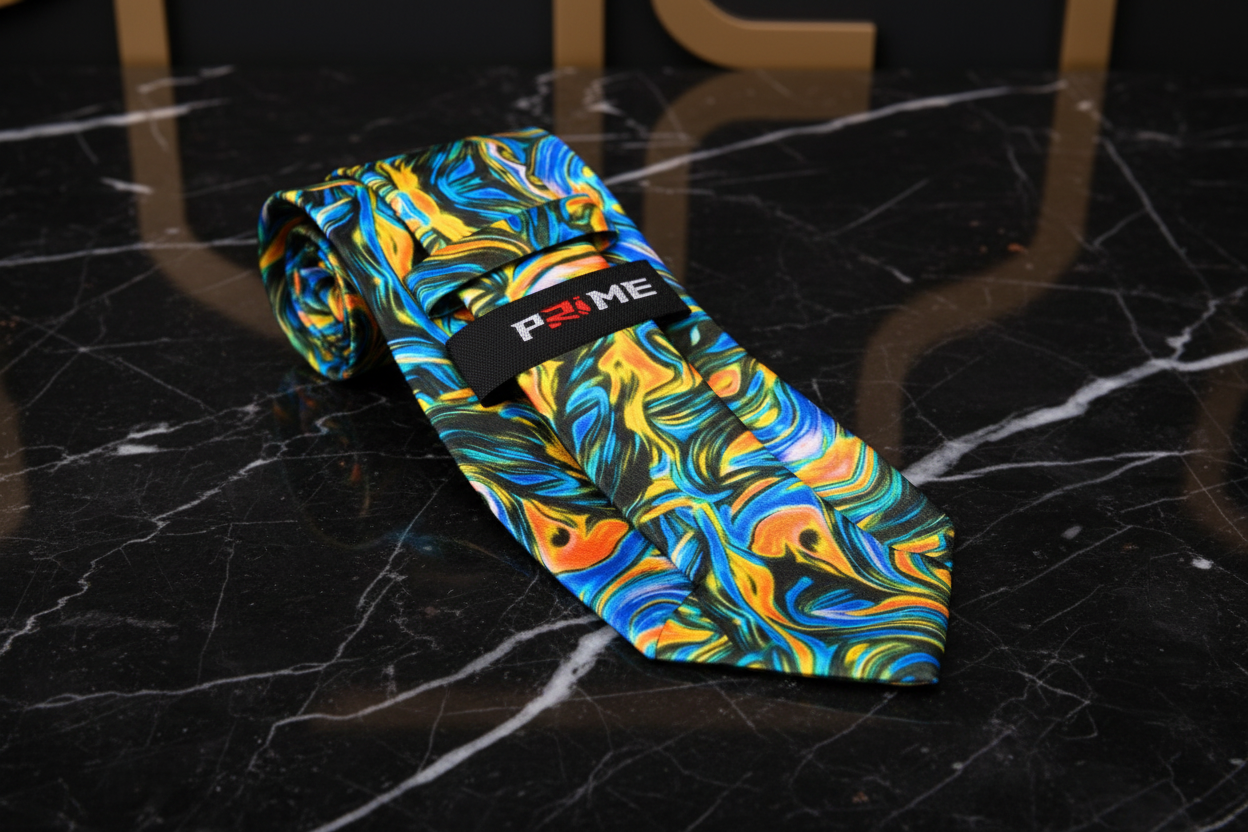 Colorful abstract patterned product with 'PRIME' branding 