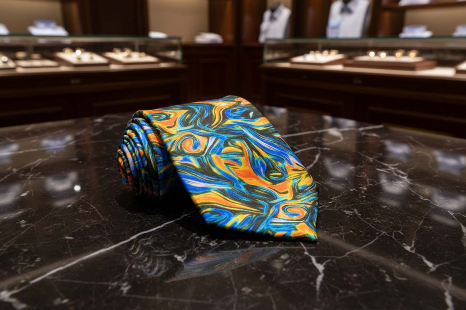 Black, Blue, Orange and Yellow Abstract Tie 