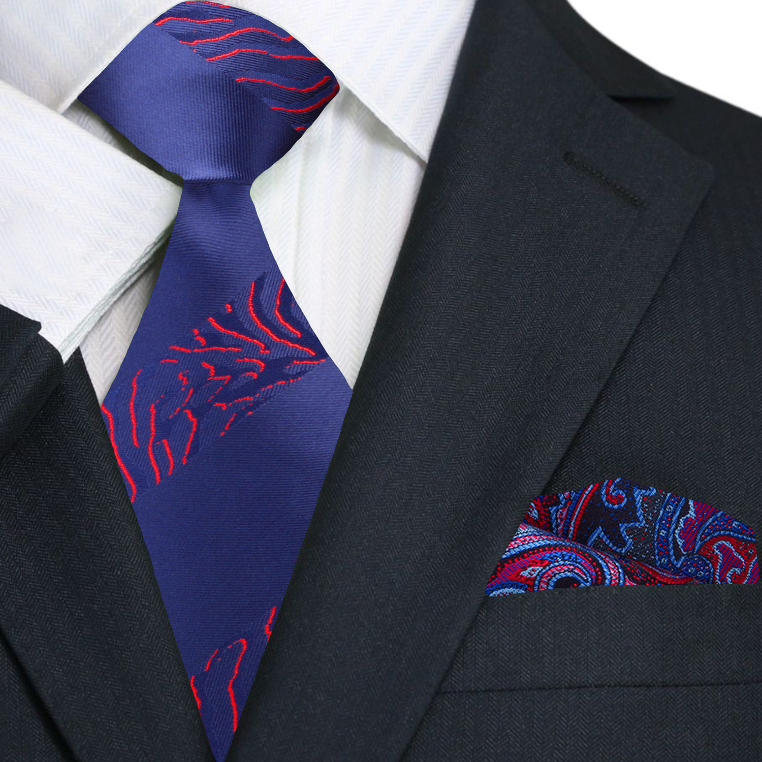 Deep Blue & Red Tiger Print Necktie
