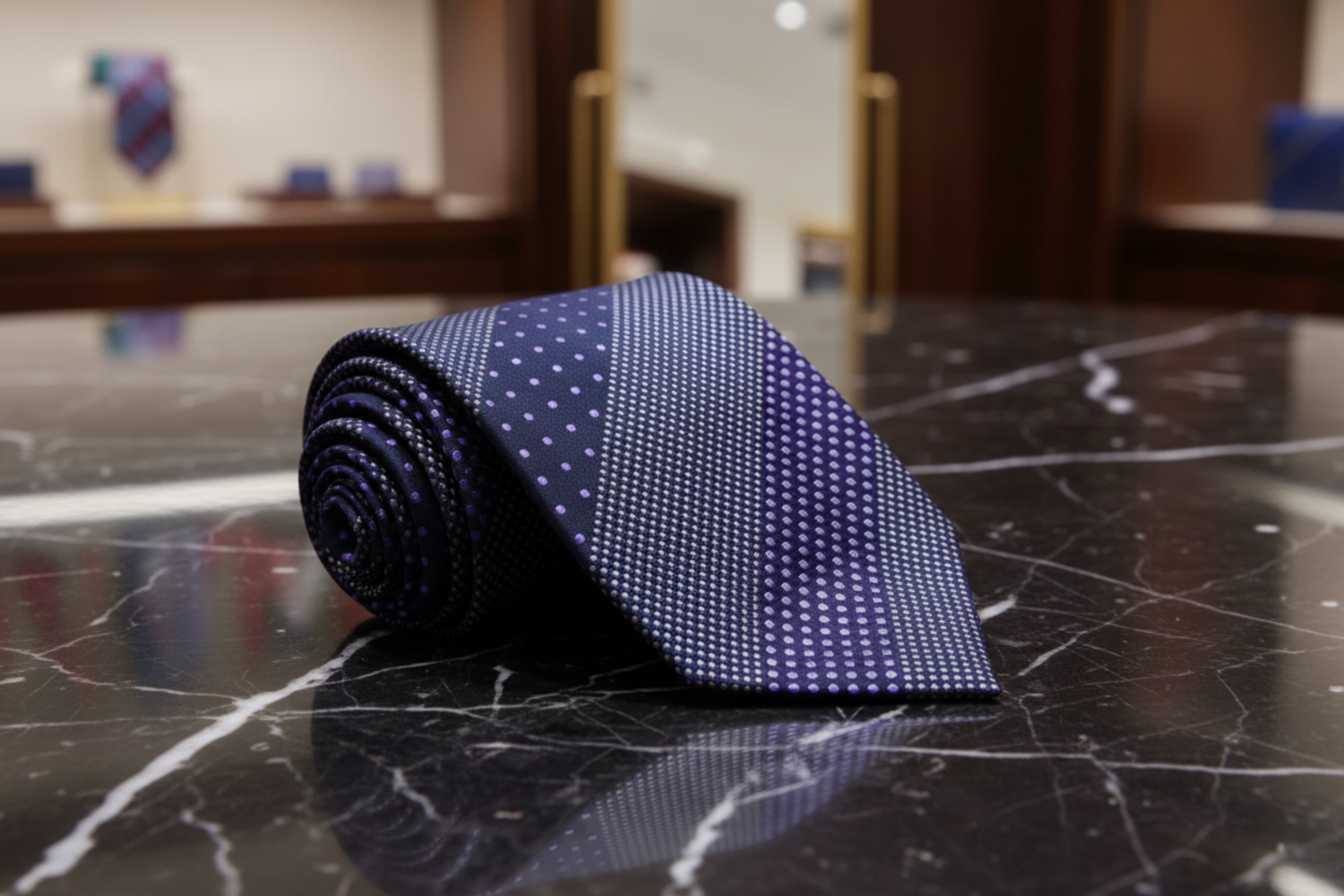 Blue, Light Purple Polka Tie