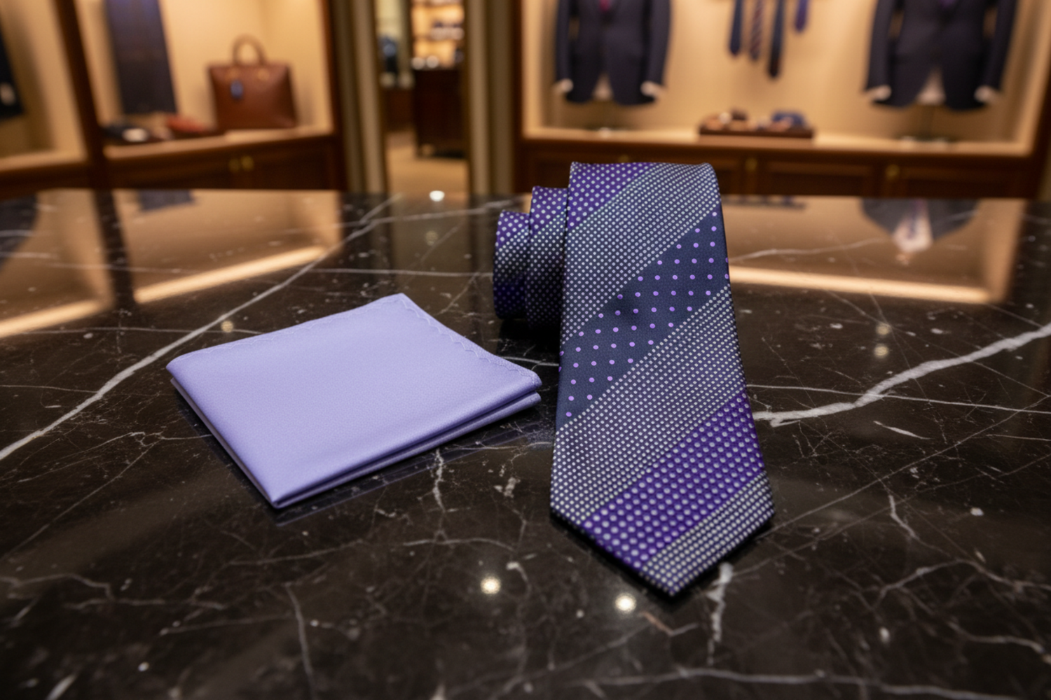 Alt View: Blue, Light Purple Polka with Light Purple Square