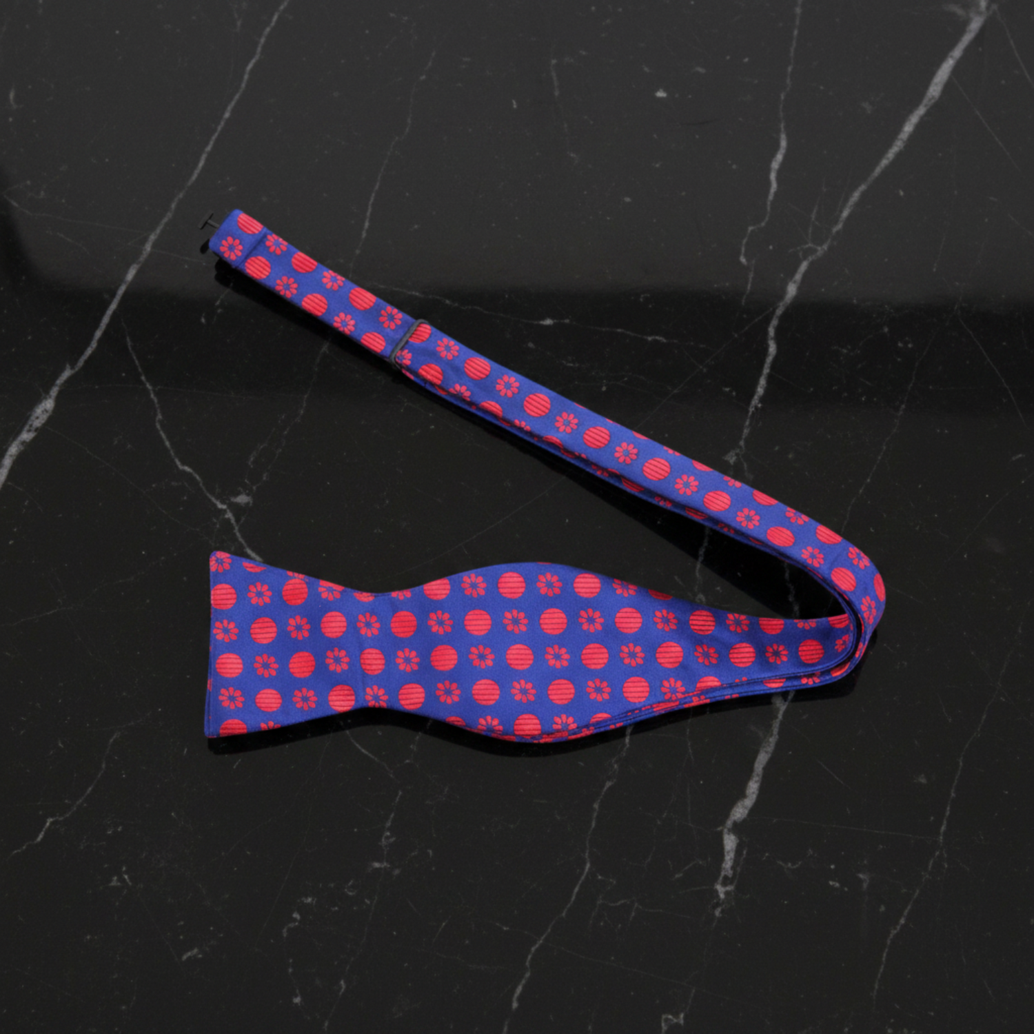 Blue, Red Flowers and Dots Bow Tie Self Tie