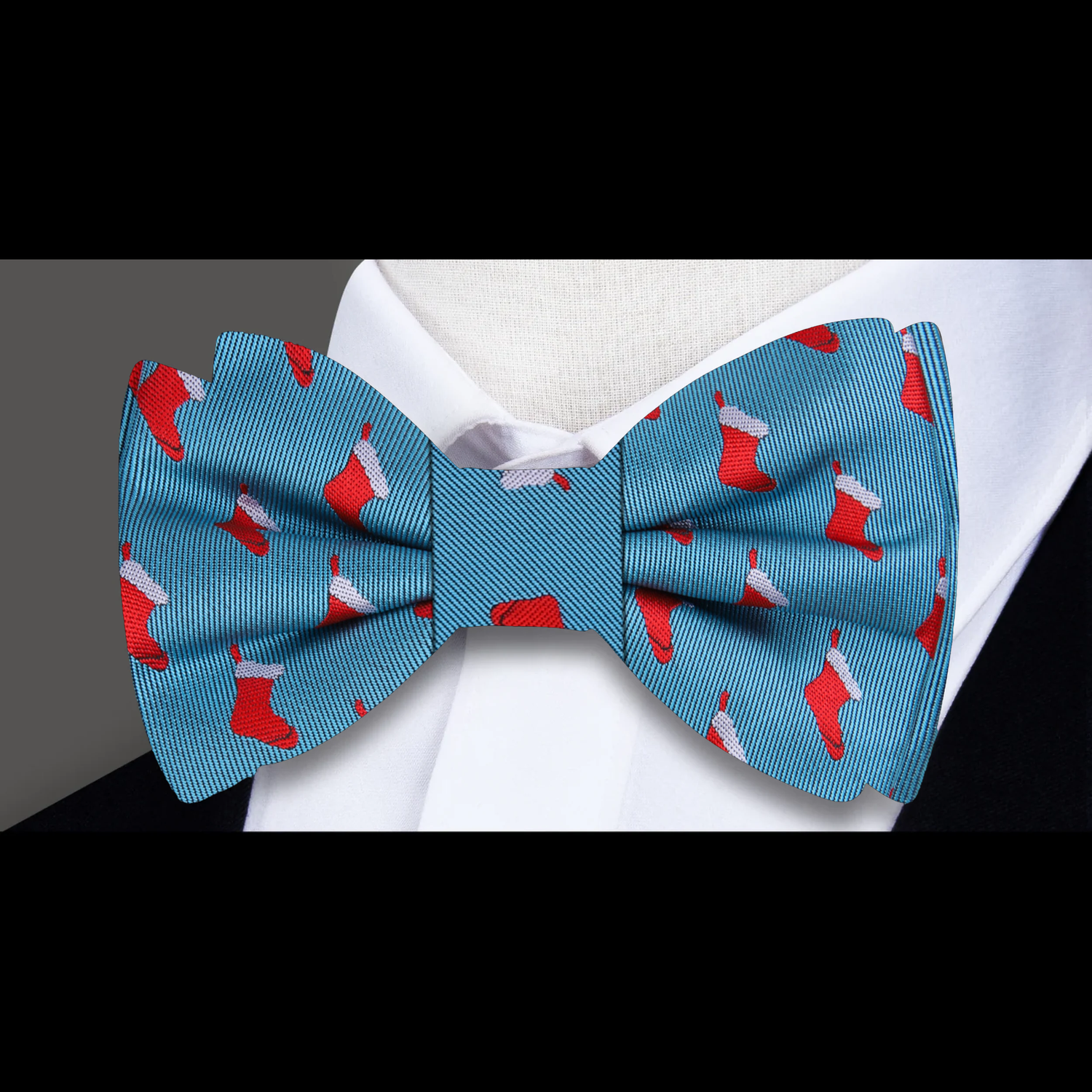 Light Blue, Red Christmas Stockings Bow Tie  