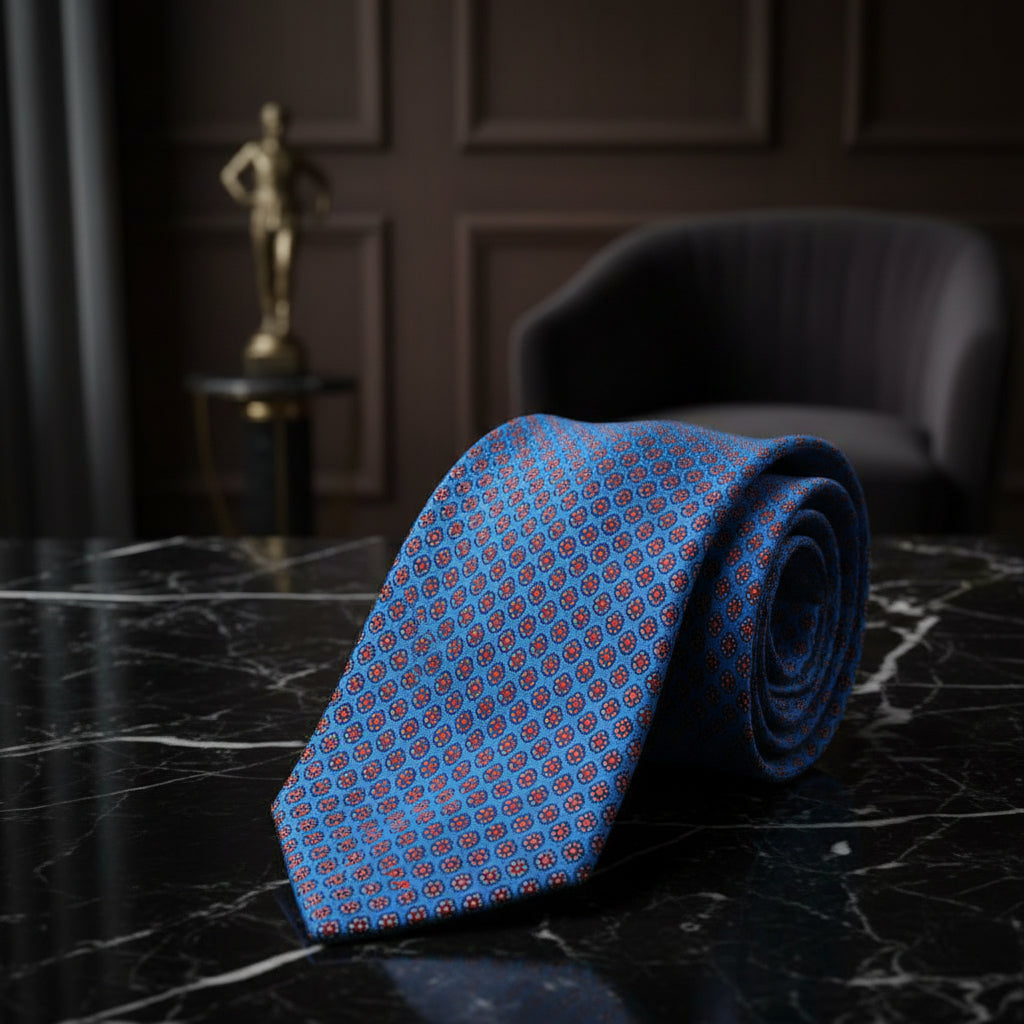 Alt View: Blue with red and white small medallions necktie