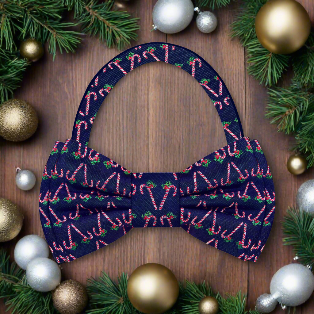 Blue with Red and Green Candy Canes Bow Tie Pre Tied
