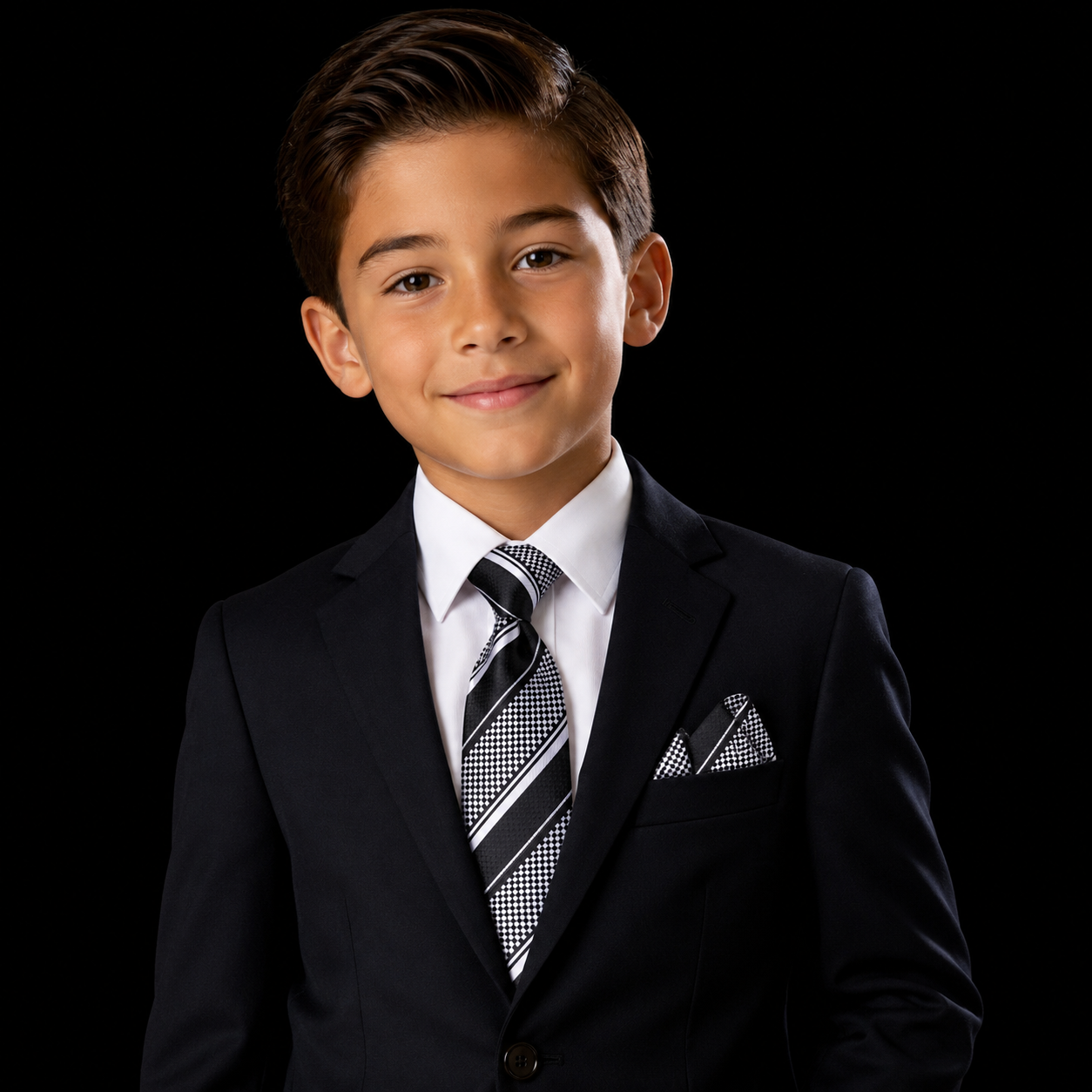 Boys Black White Checkerboard Stripe Necktie