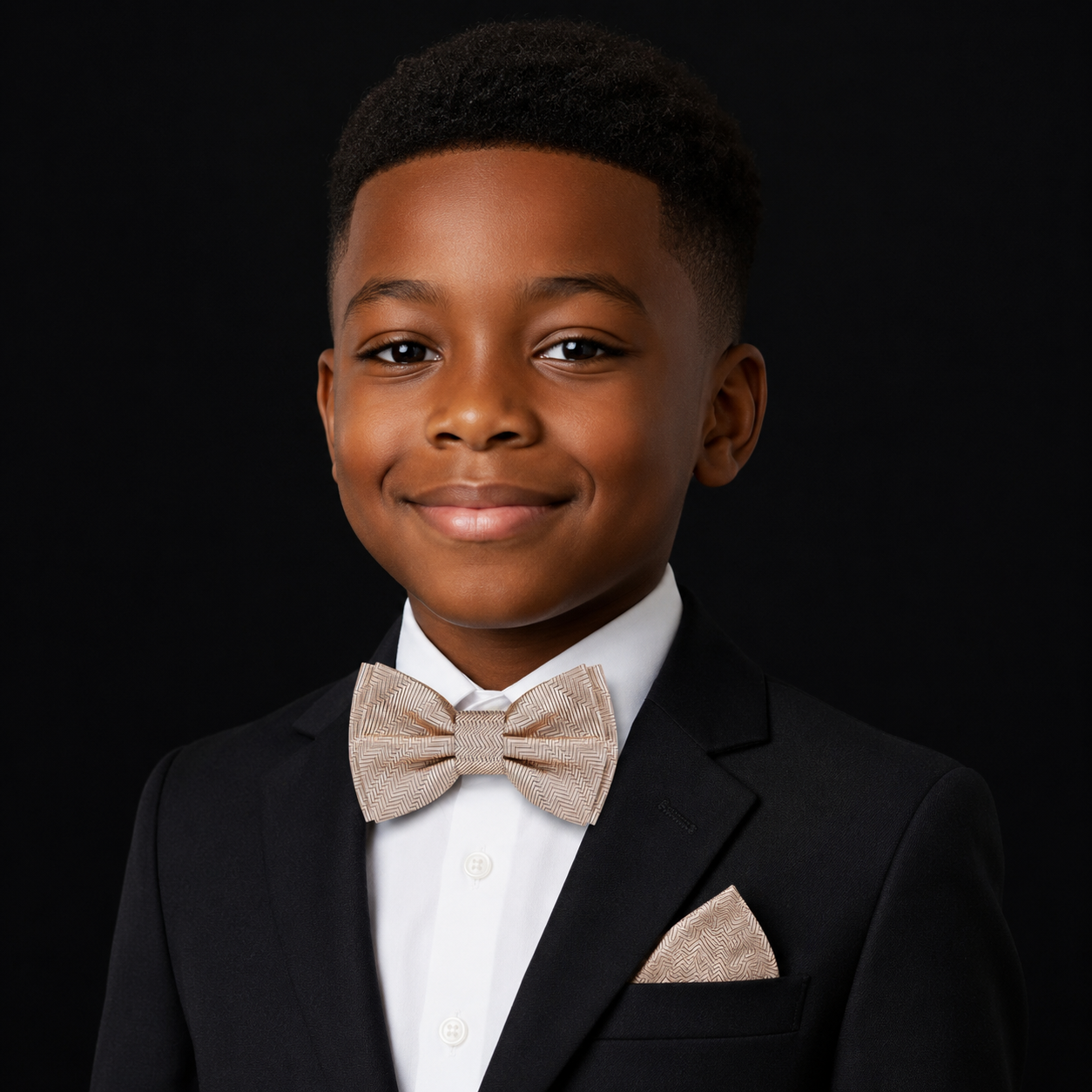 Boys Champagne Beige Herringbone Pre-Tied Bow Tie for Formal Outfits