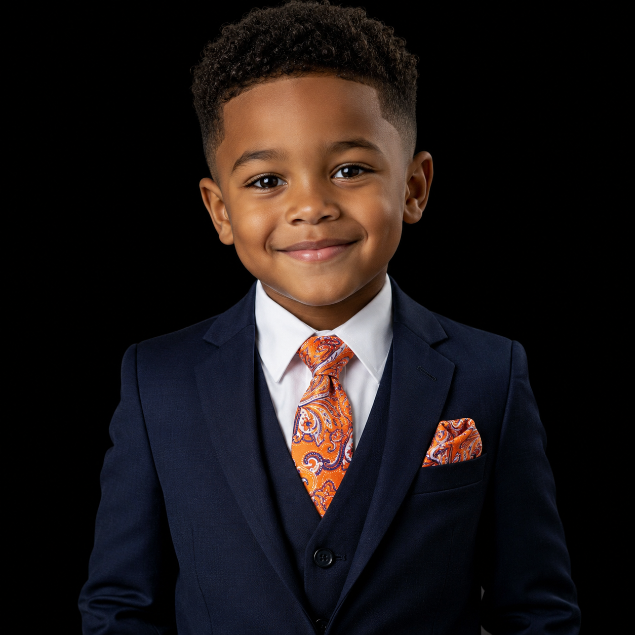 Boys Orange Navy Paisley Necktie for Weddings & Formal Outfits