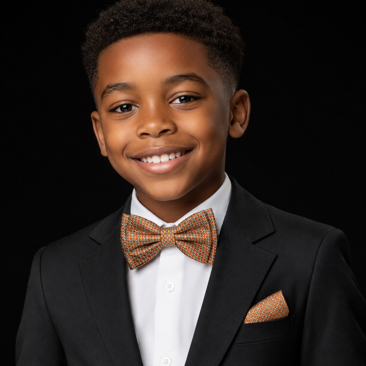 Boys Orange Sage Green Micro Check Pre-Tied Bow Tie
