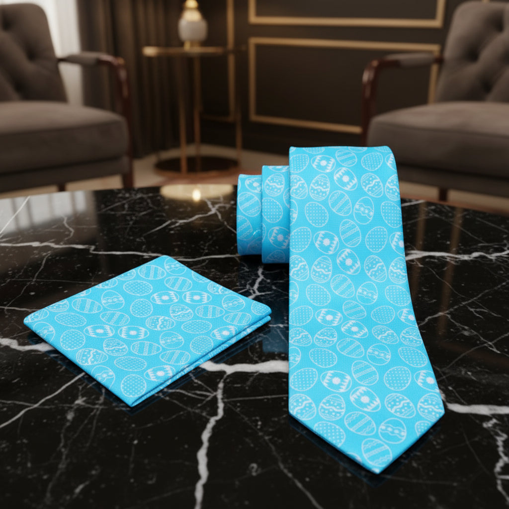 Light Blue Easter Necktie and Square