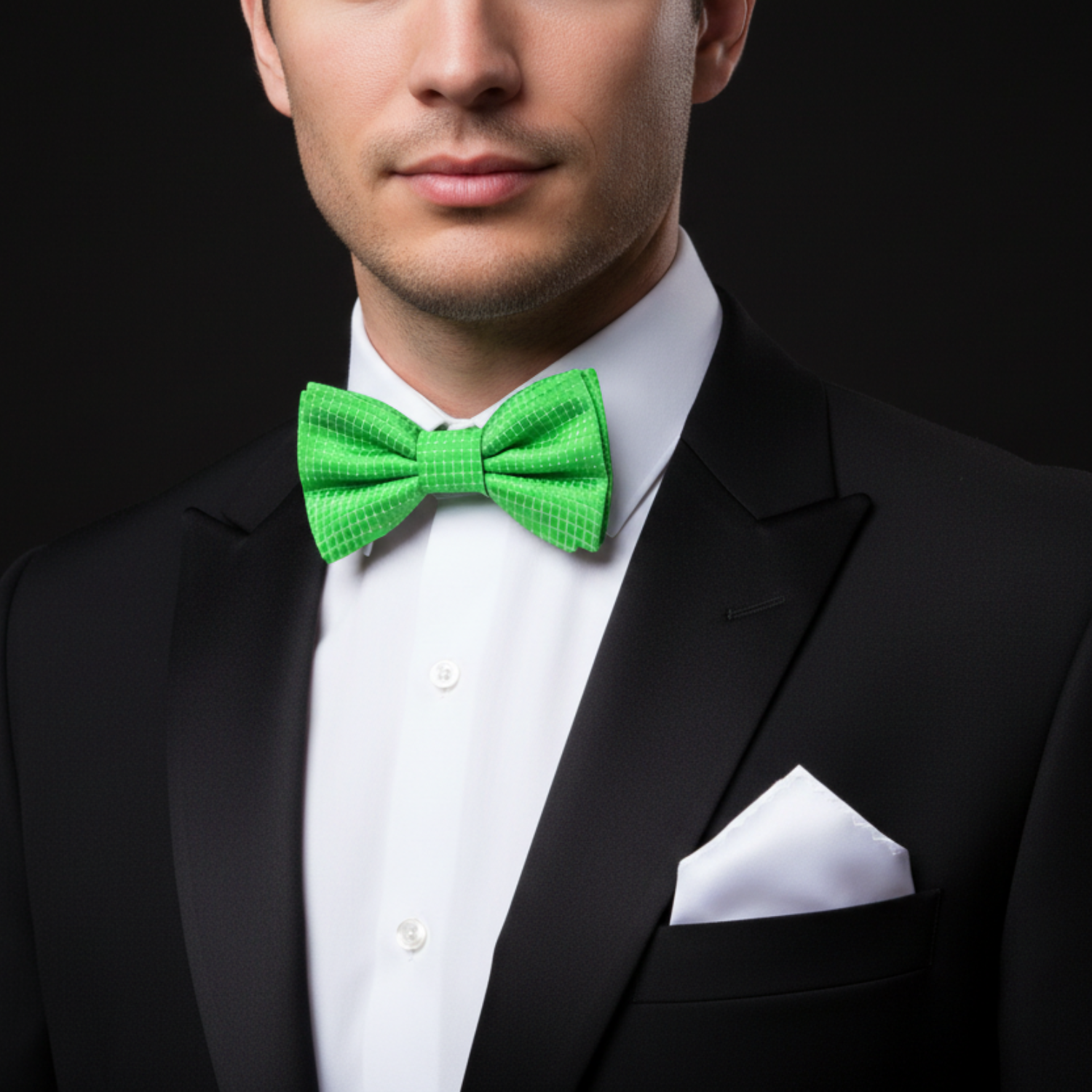 Green Bow Tie and White Square on man