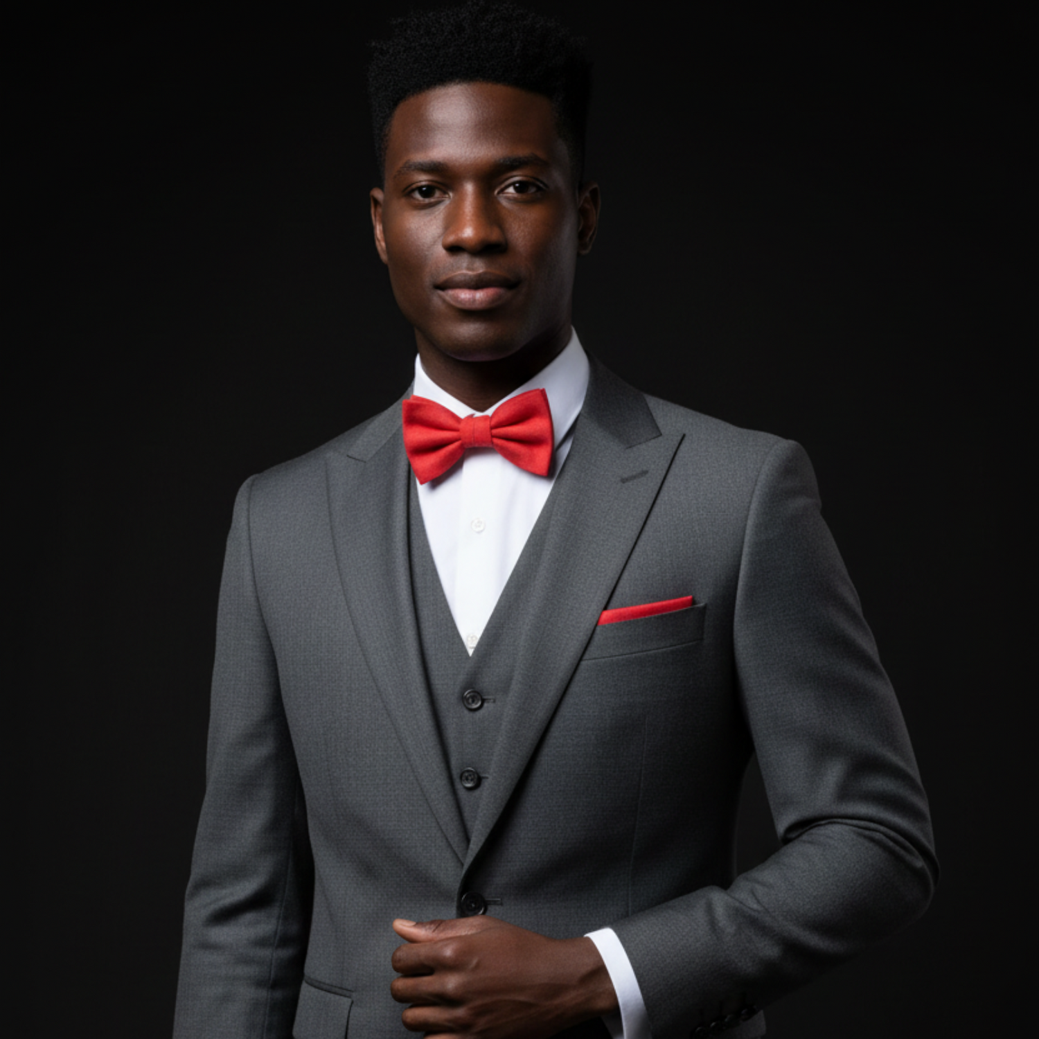 Bright Red Linen Bow Tie and Pocket Square||Bright Red