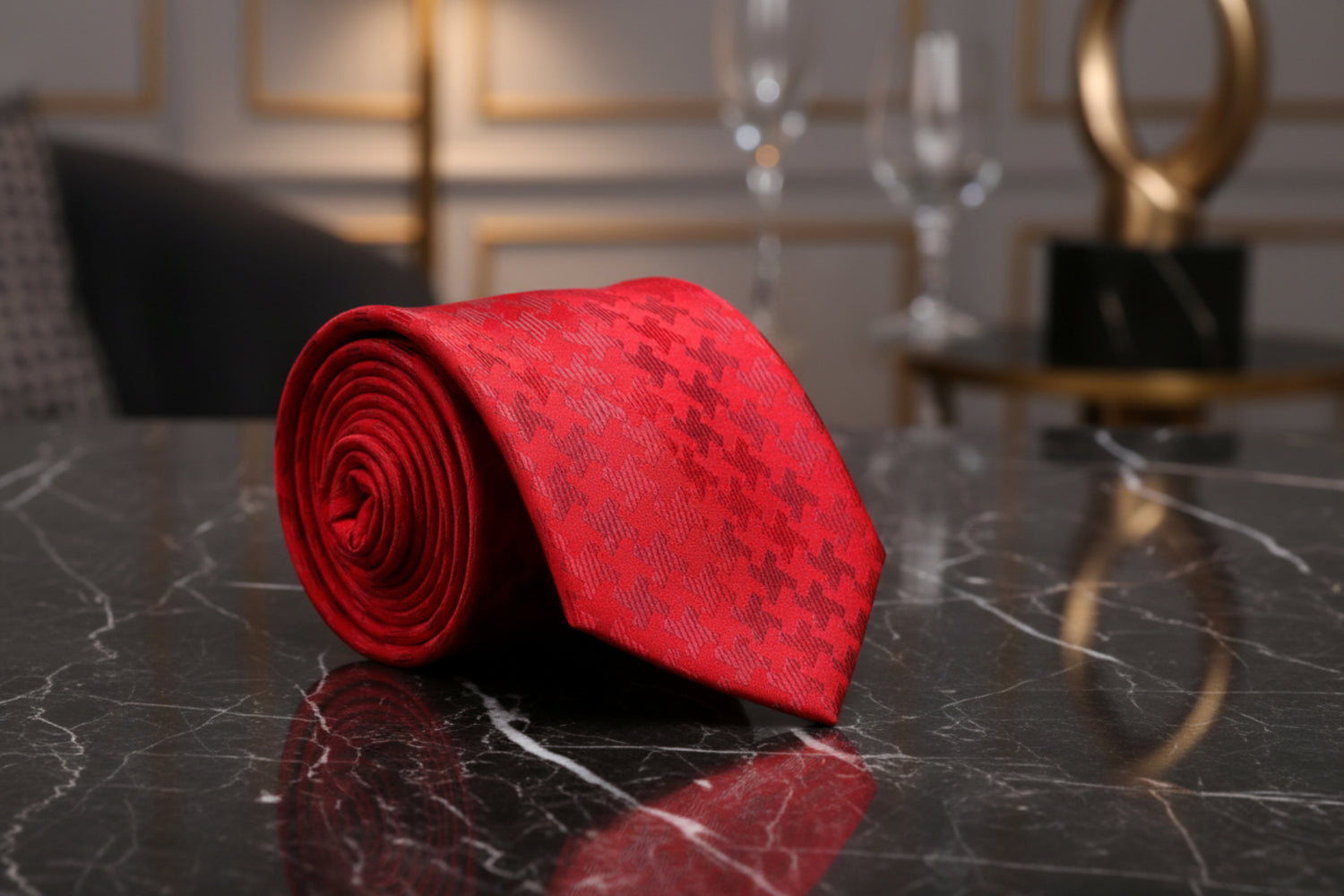 Red Hounds Tooth Necktie