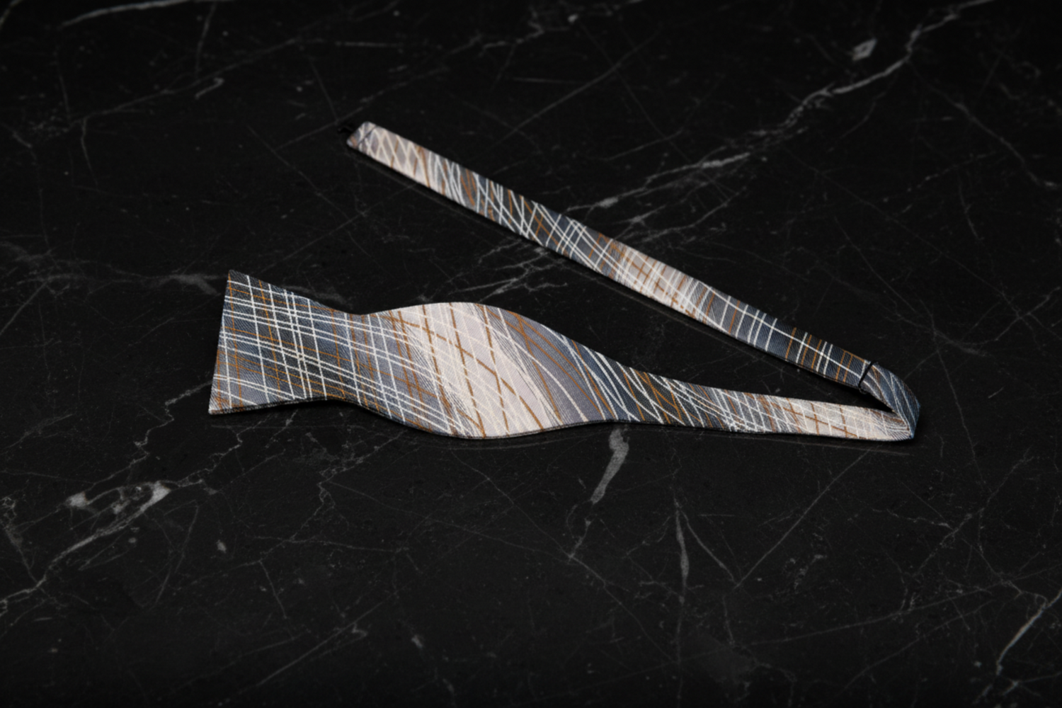A Brown, Dark Brown Abstract Intersecting Lines Pattern Self Tie Bow Tie Self Tie