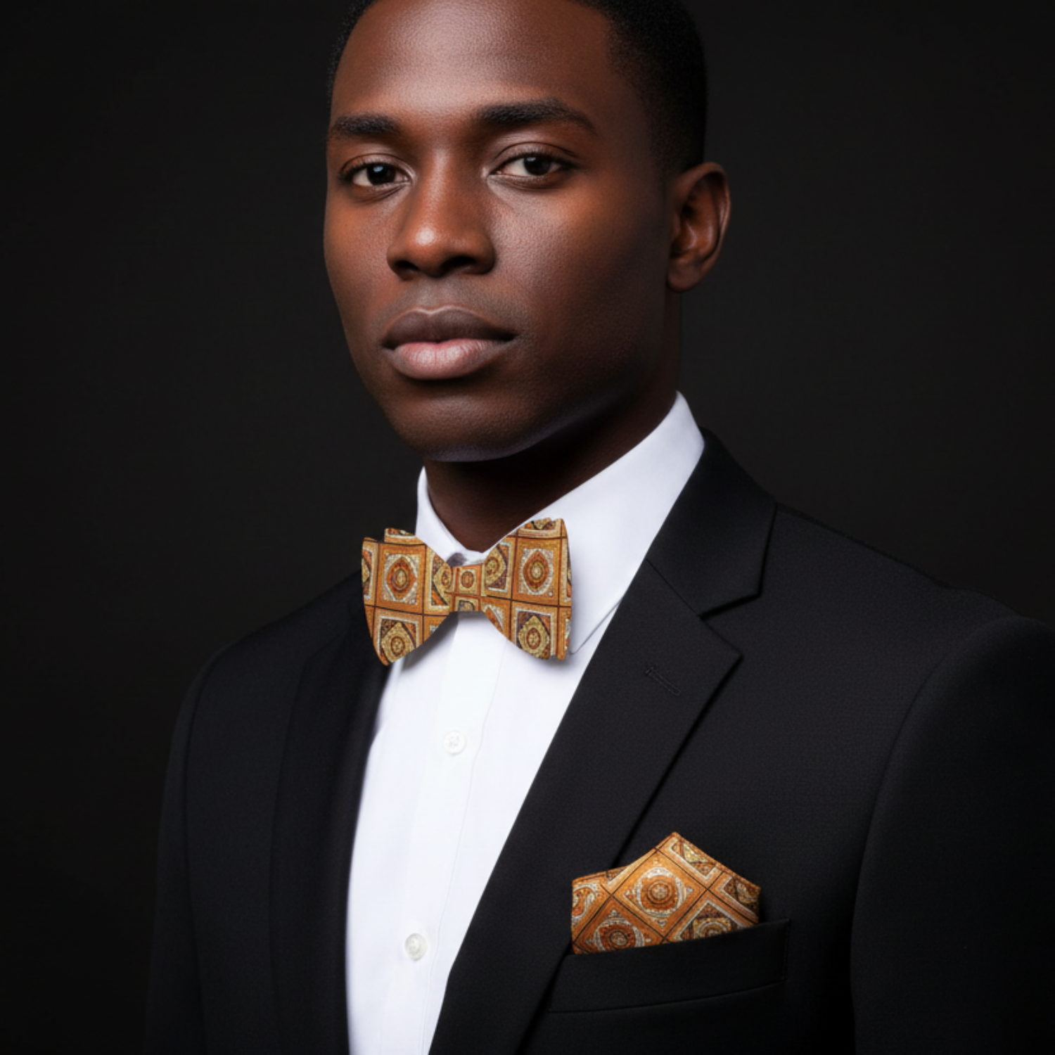 Main: Orange Brown Geometric Bow Tie and Square