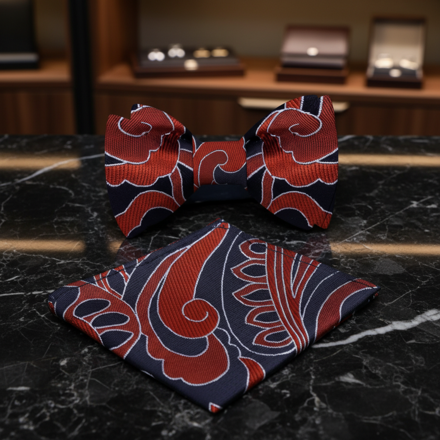 Black, Brown Abstract Self Tie Bow Tie and  Square