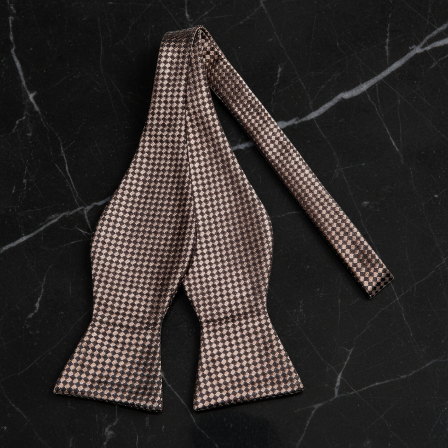 Brown Diamonds Check Bow Tie Self Tie