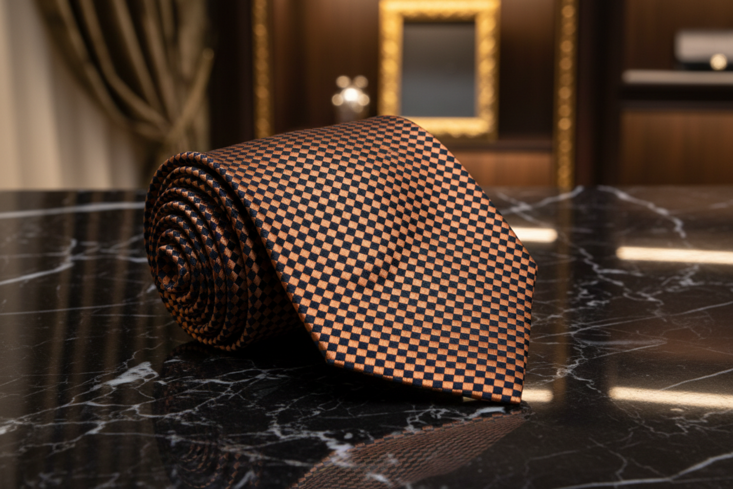 Brown Black Squares Necktie