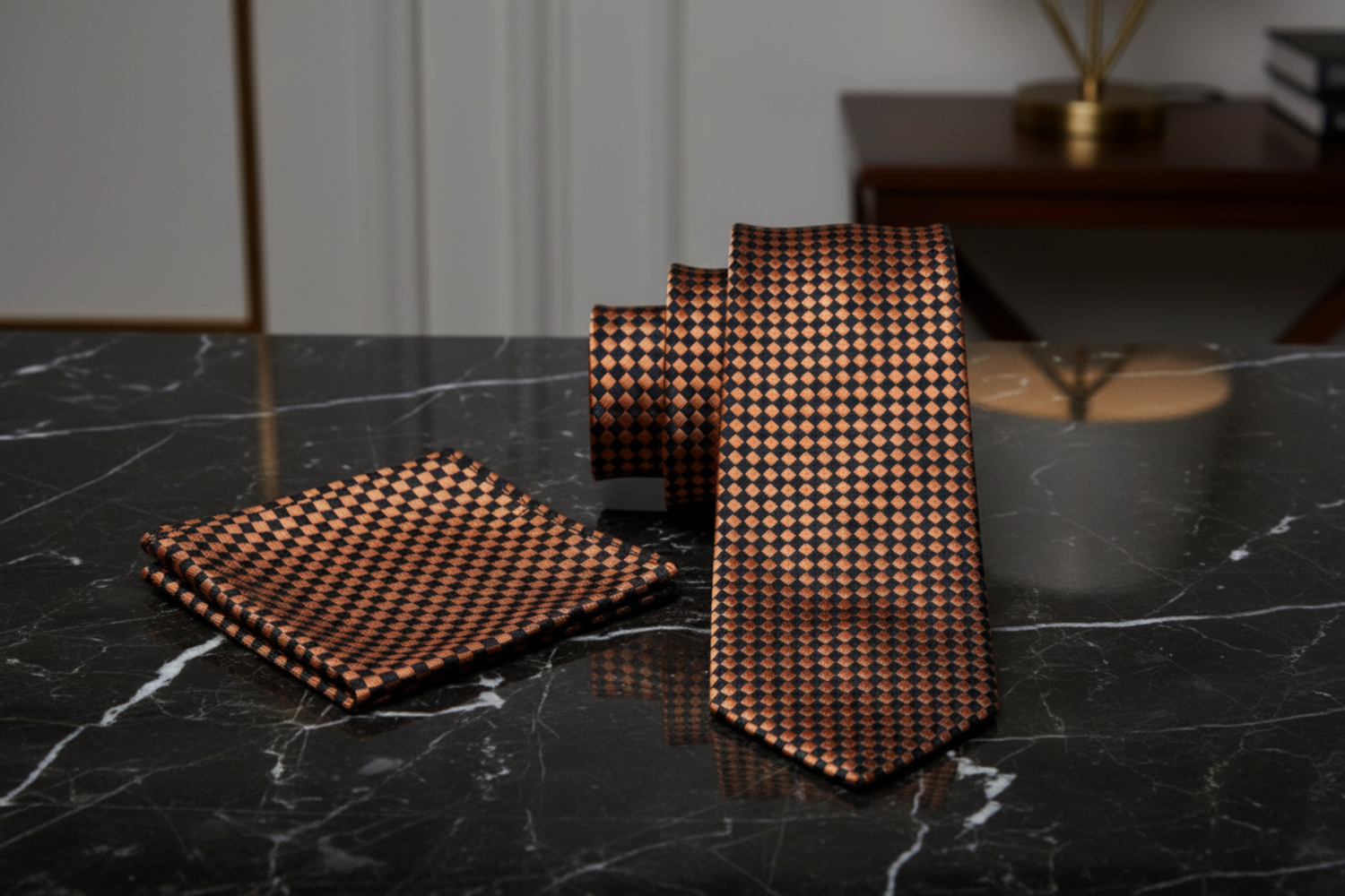 Alt Brown Black Squares Necktie and Square
