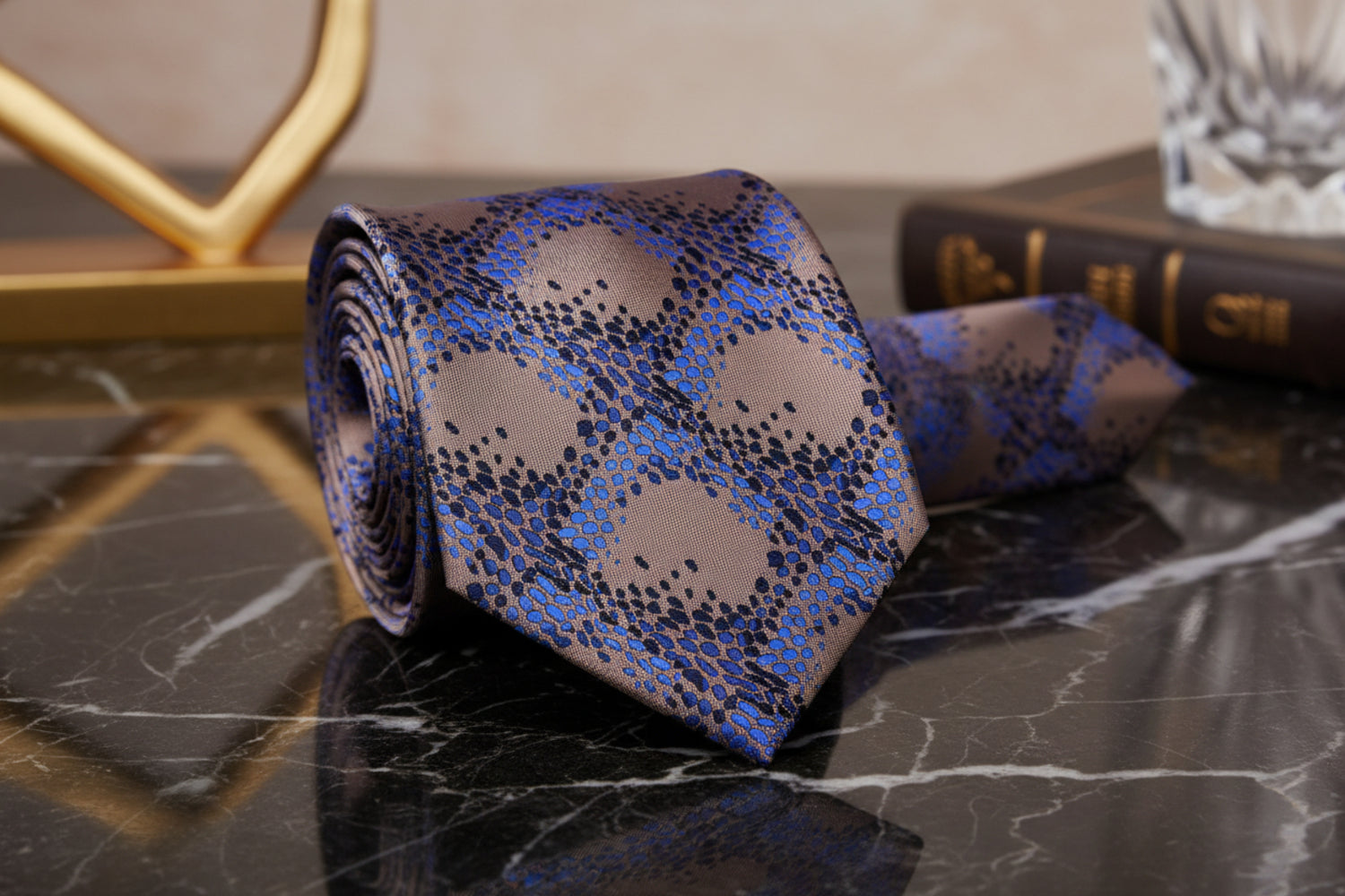 Brown Black Blue Cubes Necktie 11
