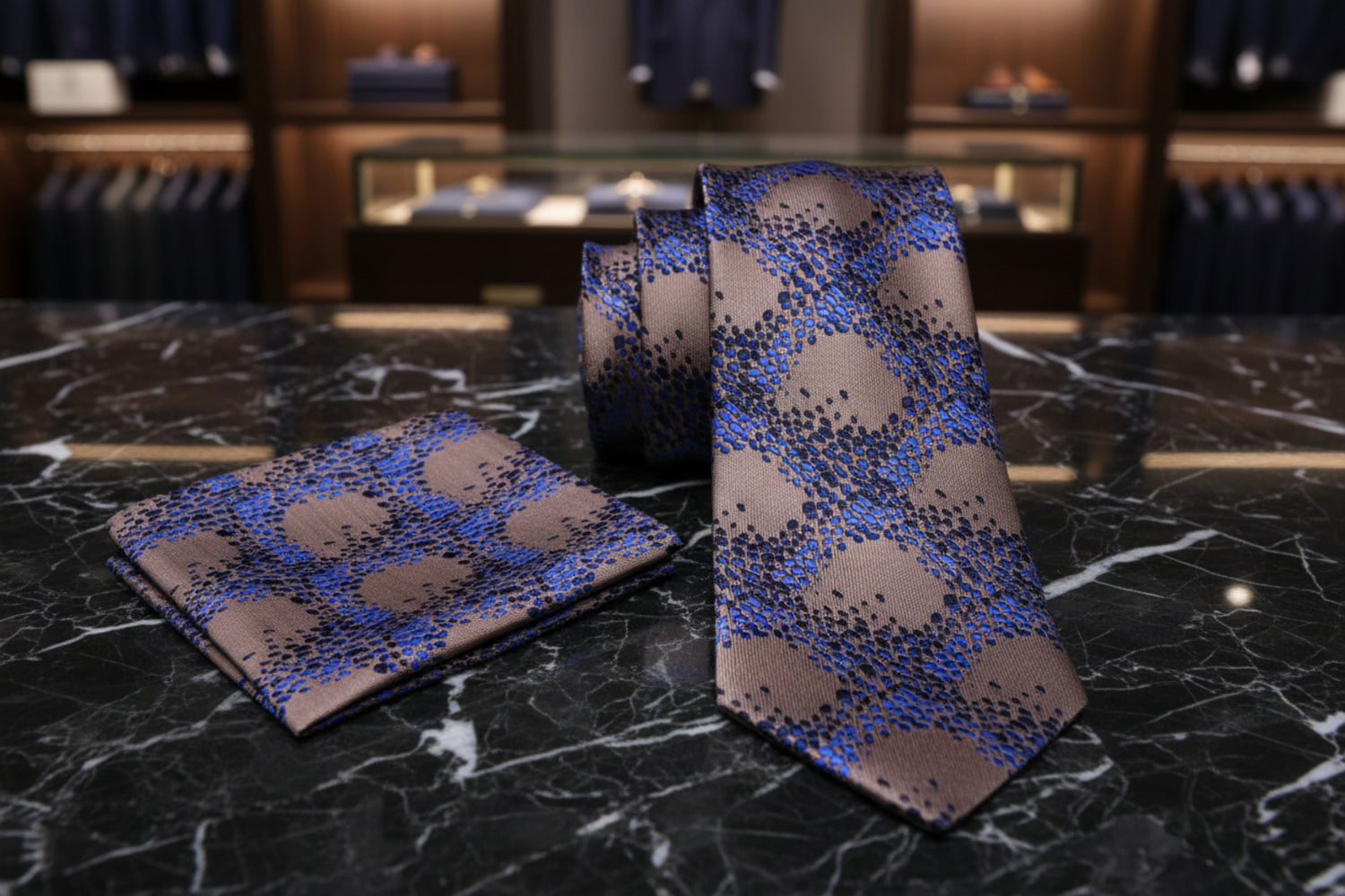 Alt Brown Black Blue Cubes Necktie and Square