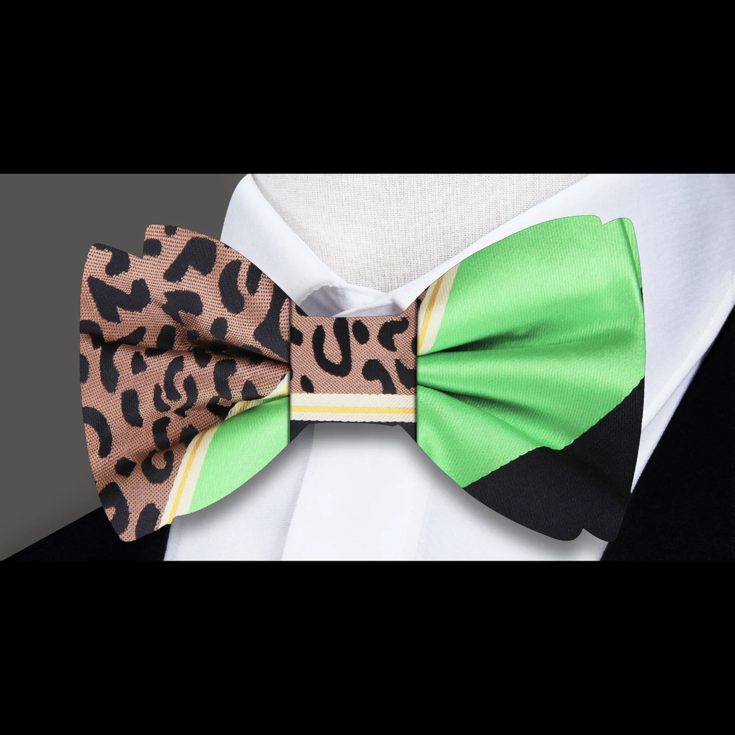 Green Black Leopard Print Bow Tie