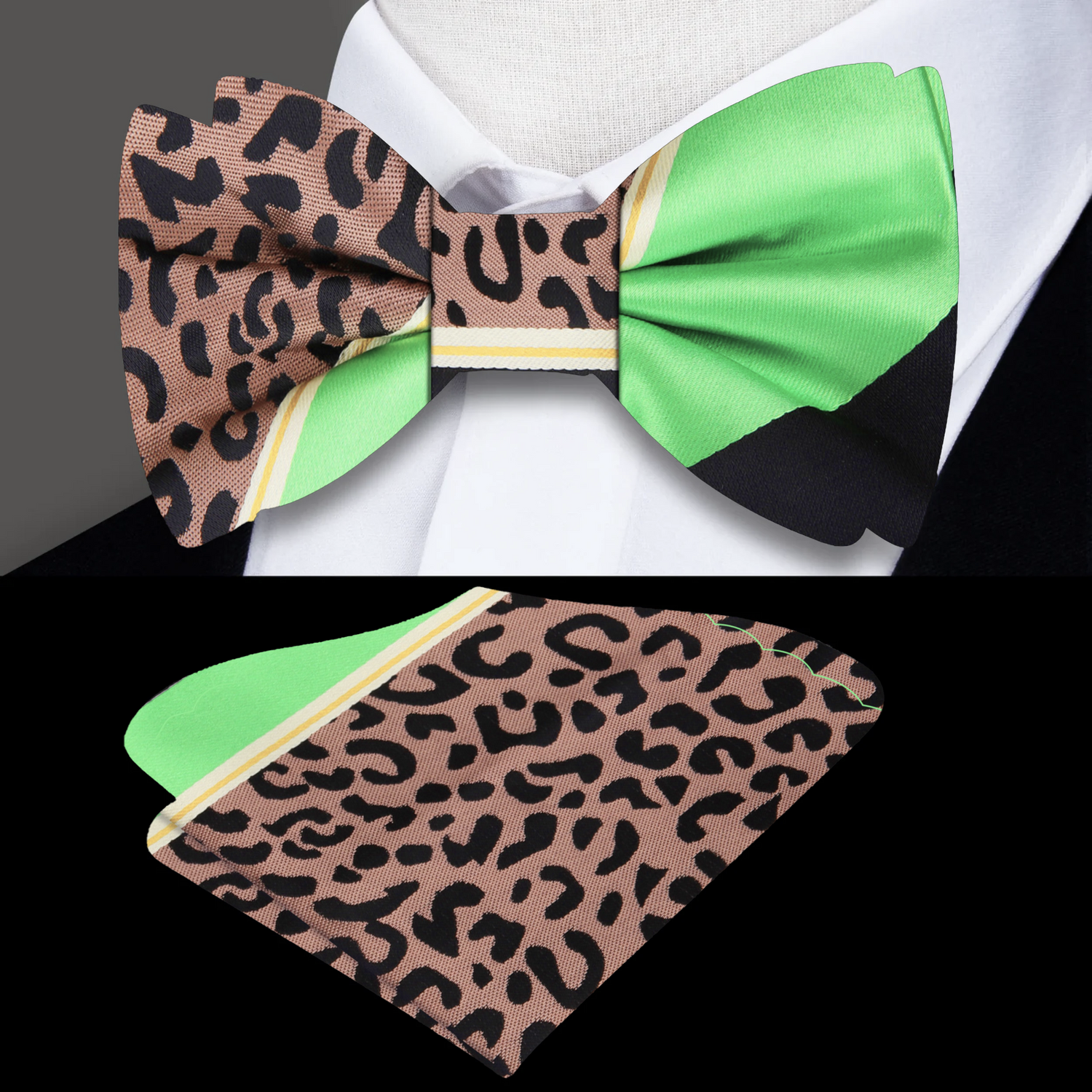 Green Black Leopard Print Bow Tie