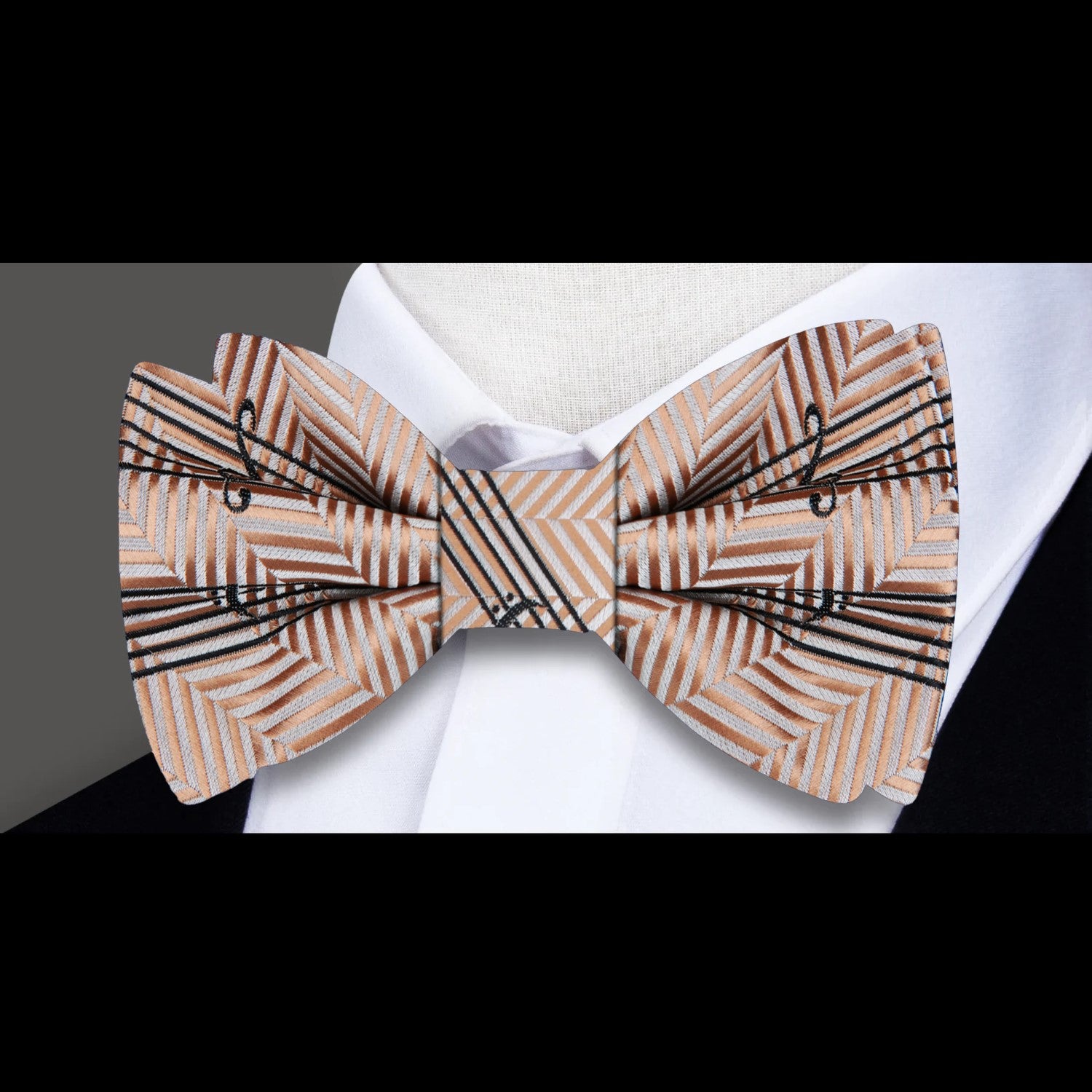 Brilliant Brownish Gold Printed Music Bow Tie