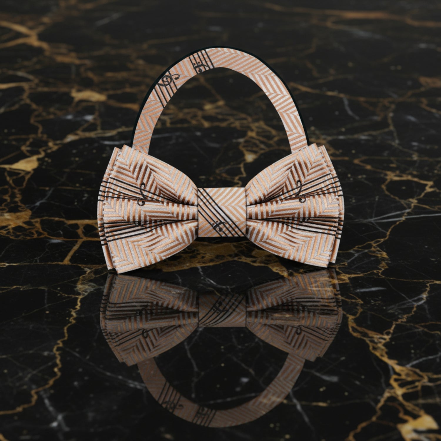 Brilliant Brownish Gold Printed Music Bow Tie Pre Tied